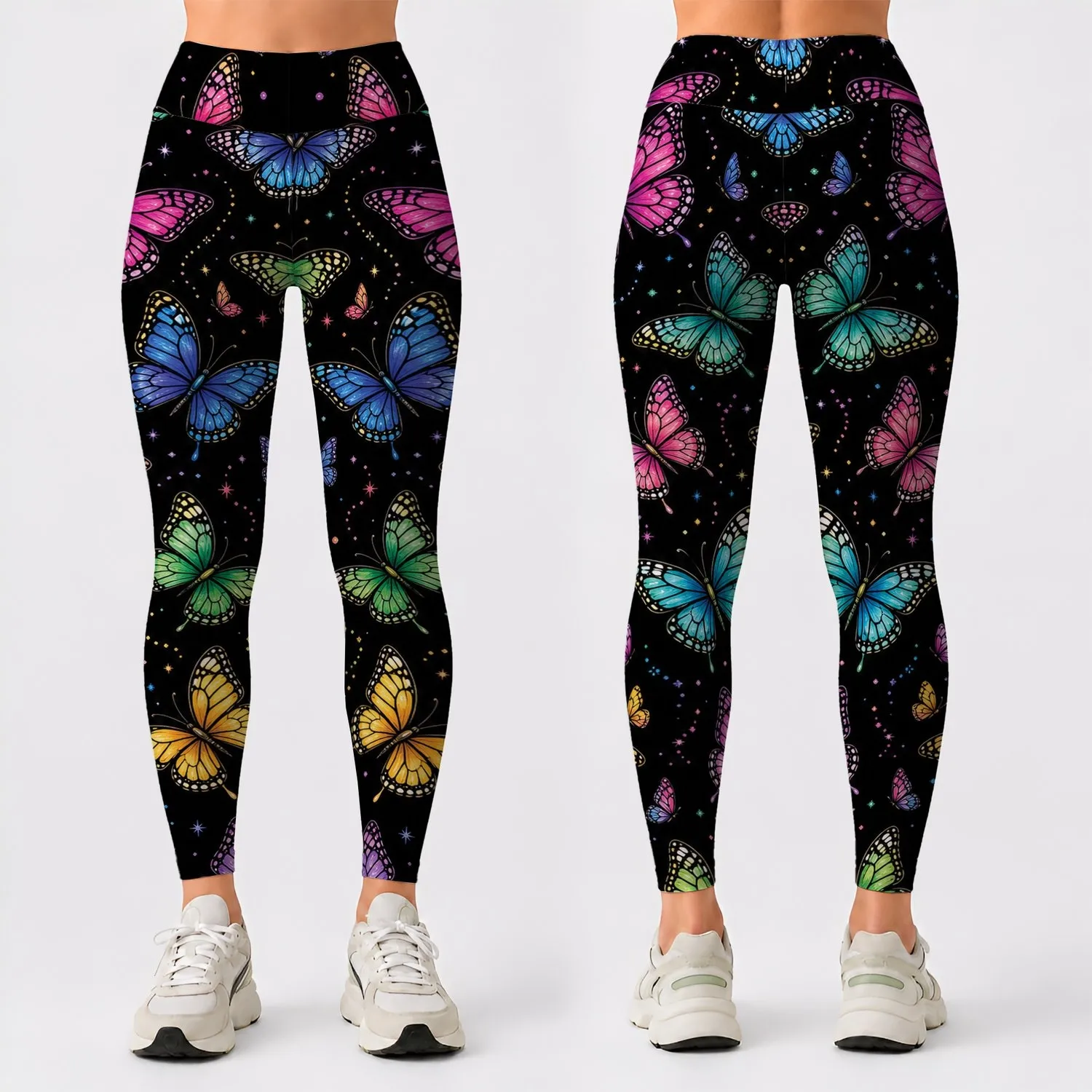 Colorful Stained Glass Butterflies for Yoga, Travel and Everyday Activewear Style Leggings - 1