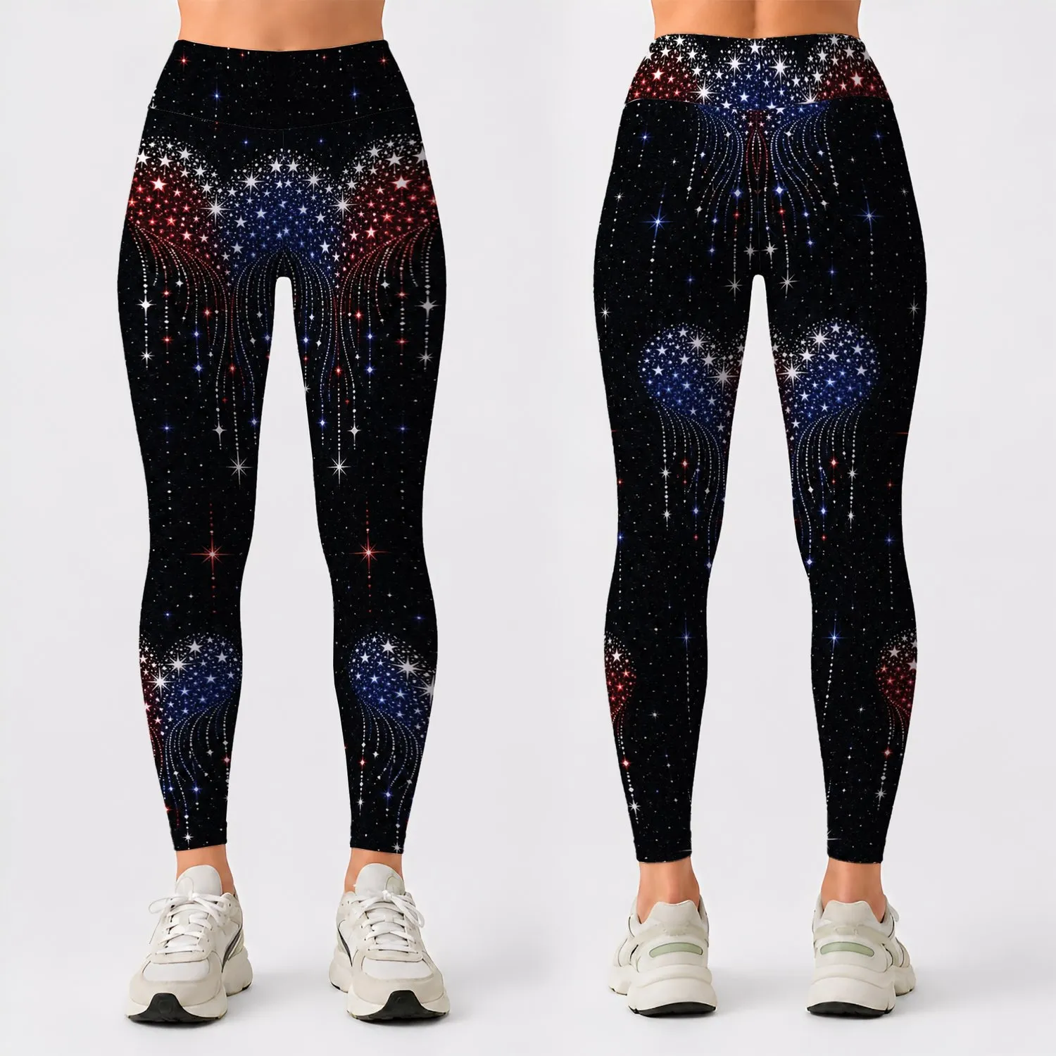 Patriotic Starry Heart Cascades For Fourth Of July Celebrations And Summer Events Leggings - 1