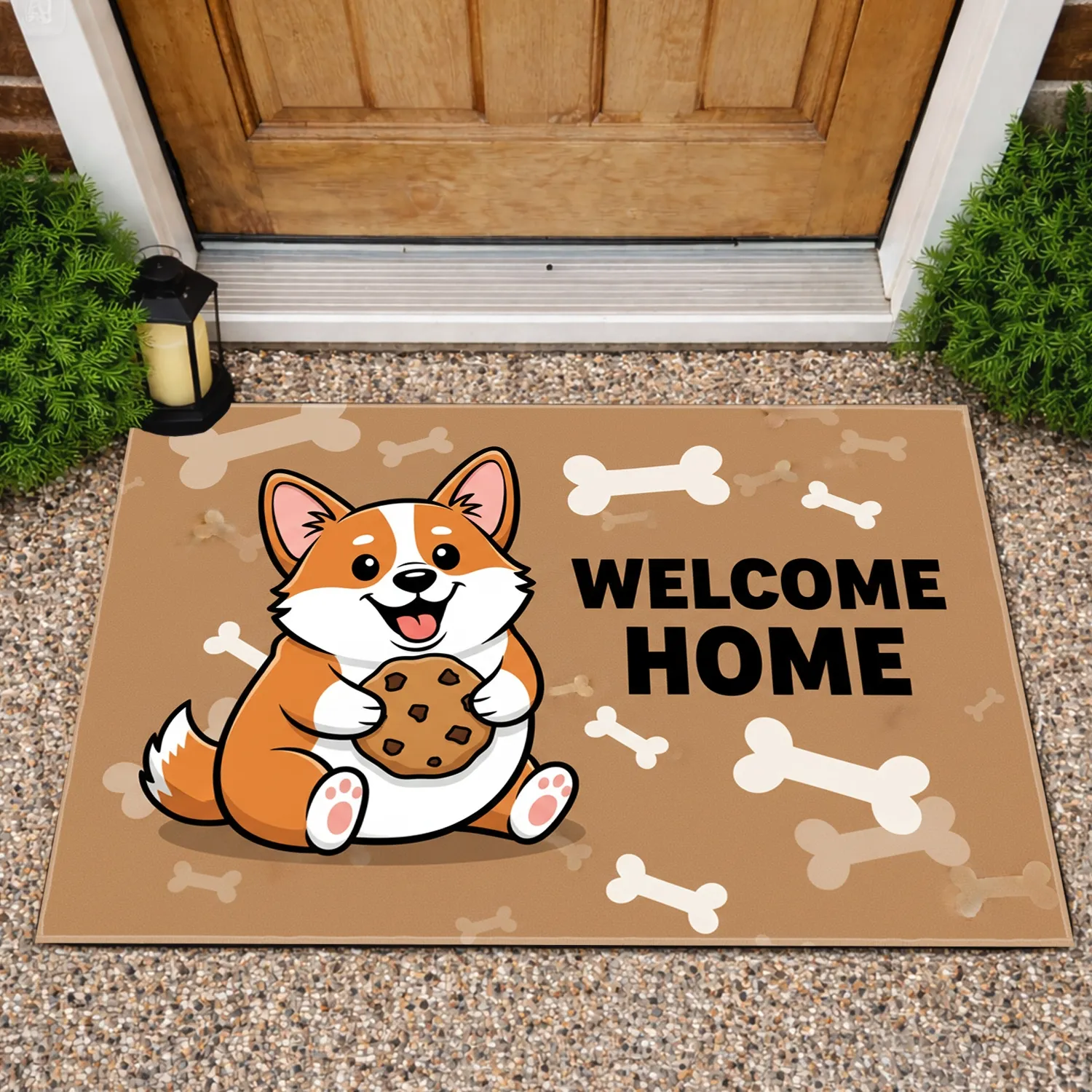 Plump Corgi Dog Cookie Welcome Home - Cheerful Entryway Decor Gift for Pet Parents Doormat - 1