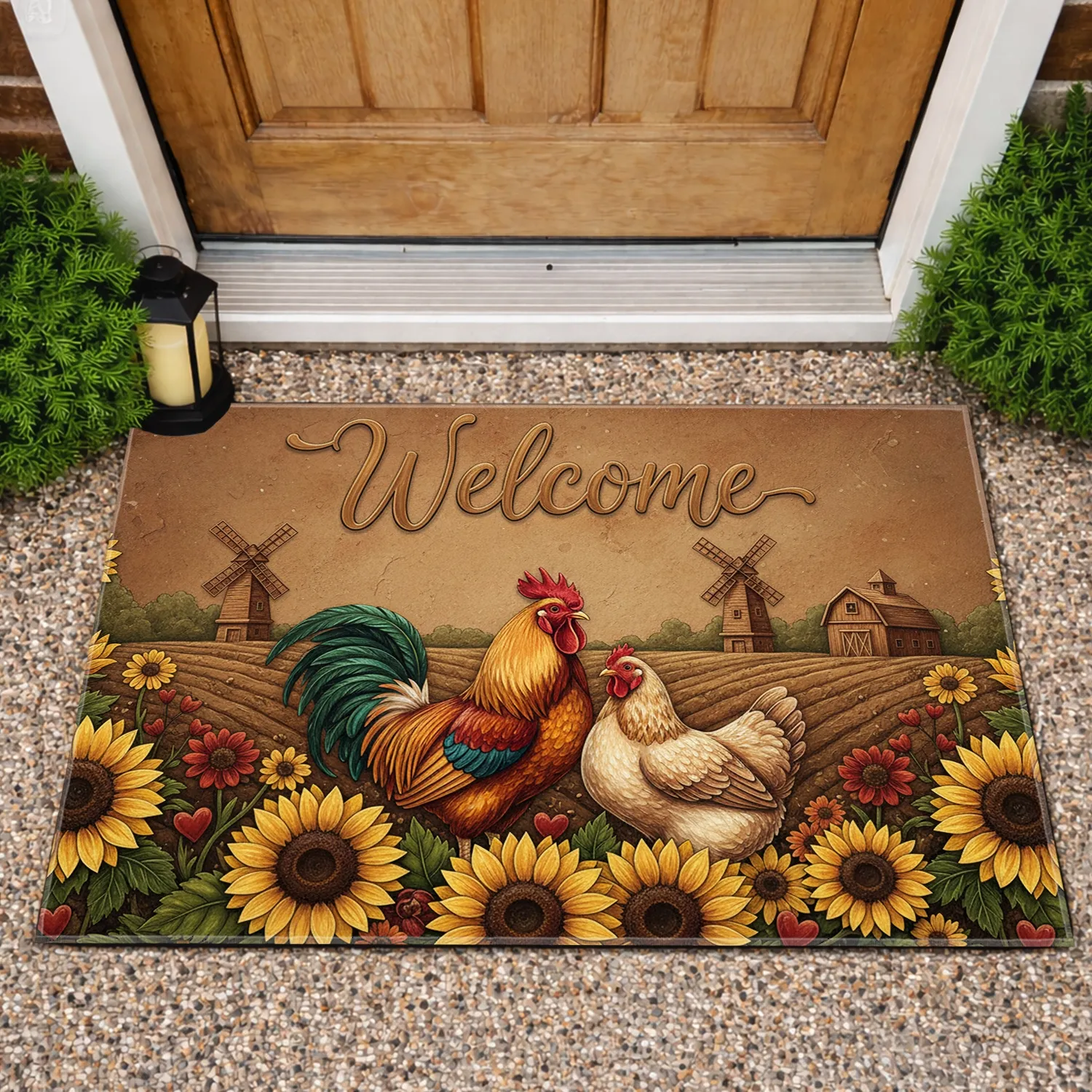 Chickens Welcome Sunflowers Windmill Farmhouse - Home Decor Gift Doormat - 1