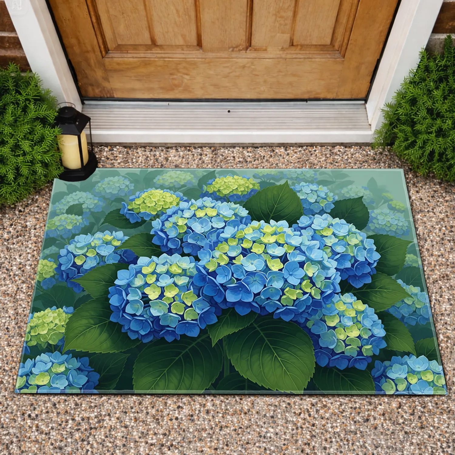 Vibrant Botanical Hydrangea Blooms Lush Greenery - Home Decor Gift Doormat - 1