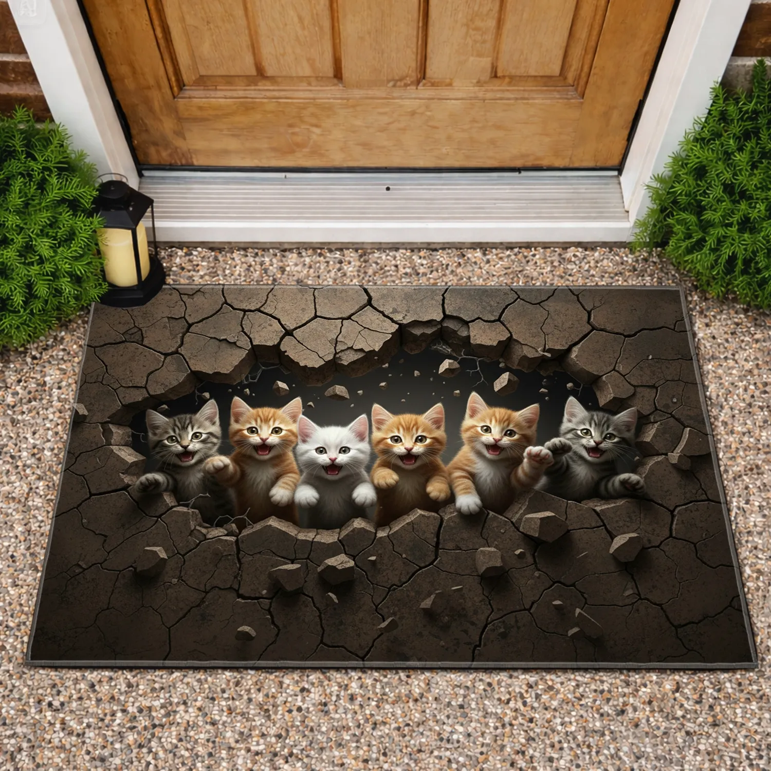 Six Realistic Kittens Cracked Earth Rupture - Cat Lover Home Decor Gift Doormat - 1