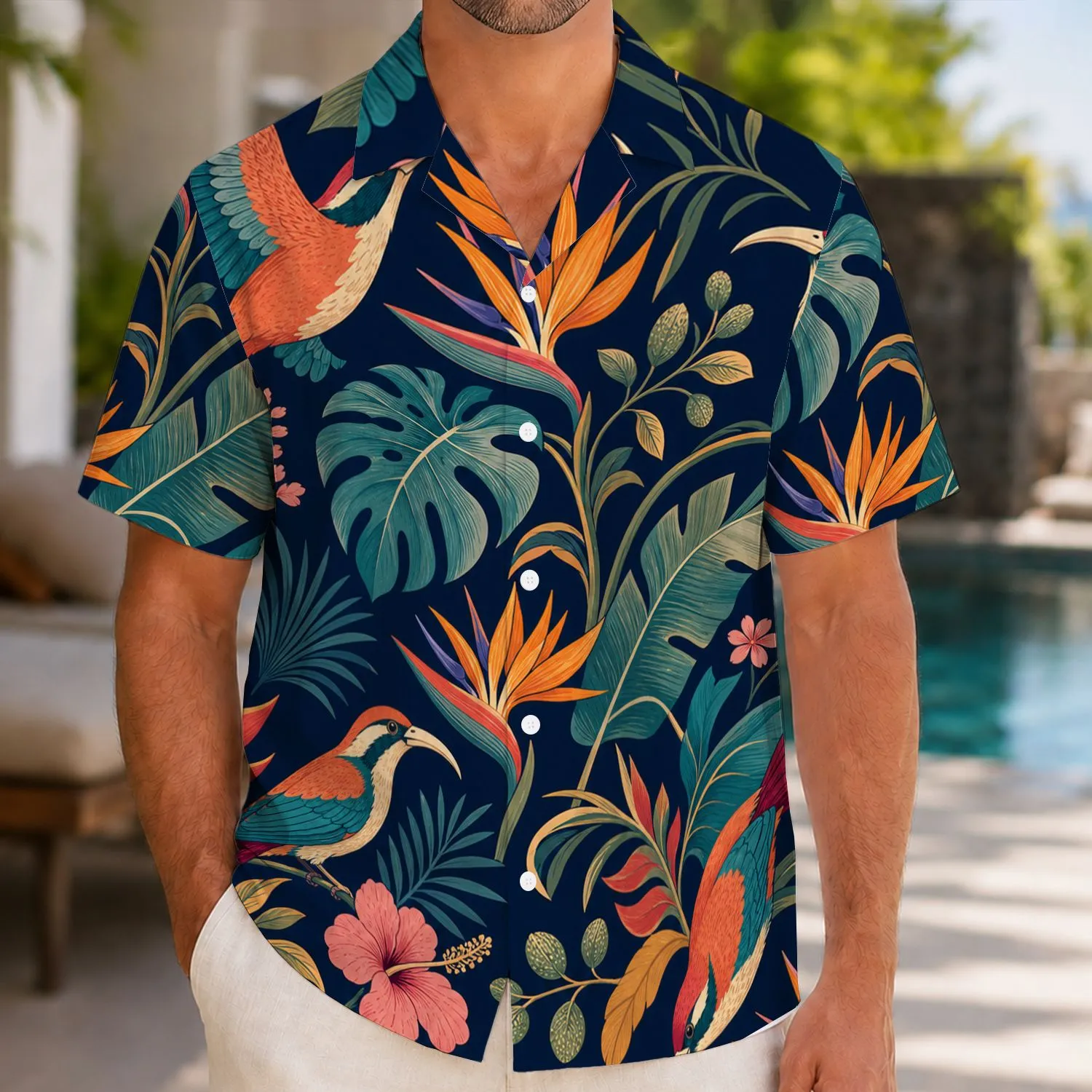 Tropical Birds Banana Leaves And Exotic Flowers For Beach Travel And Resort Getaways Hawaiian Shirt - 1