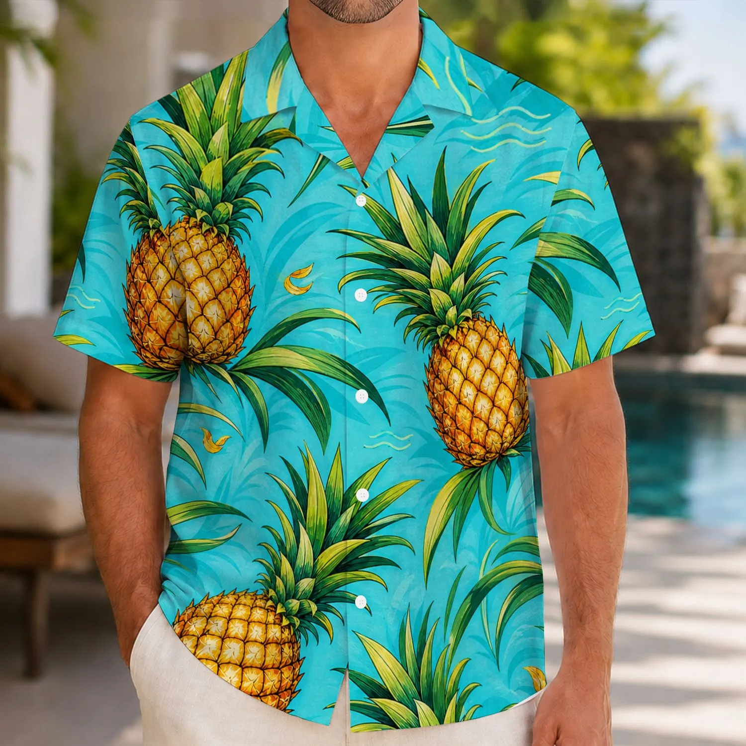 Golden Pineapple Tropical Leaves For Beach Vacations And Resort Parties Unisex Style Hawaiian Shirt - 1