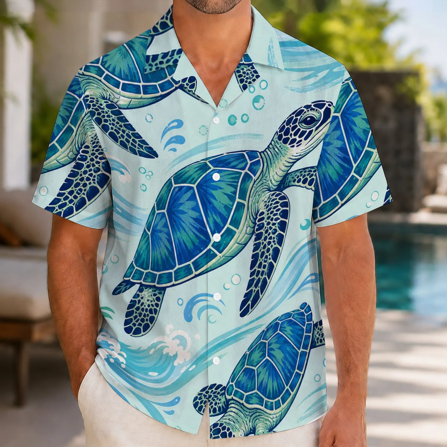 Sea Turtle Ocean Wave Motifs For Beach Travel And Relaxed Coastal Summer Getaways Hawaiian Shirt - 1