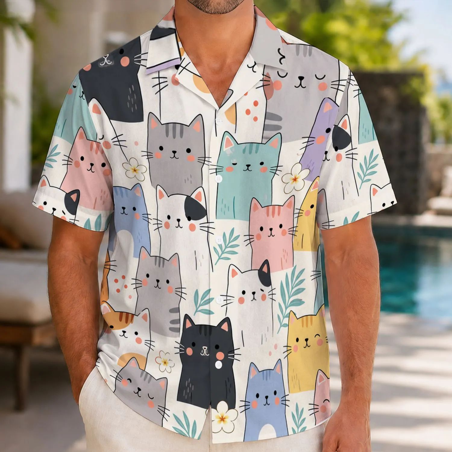 Kawaii Cartoon Cats And Plumeria For Beach Vacations, Resort Days, And Party Lovers Hawaiian Shirt - 1