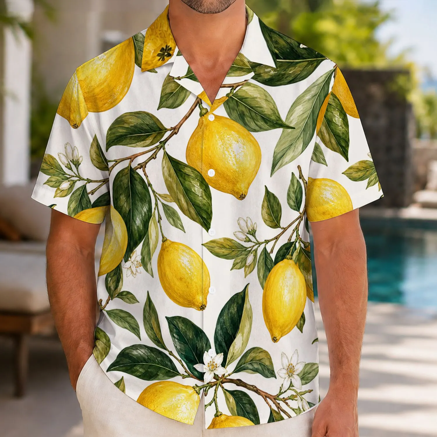 Yellow Lemon Botanical Tropical Resort Vacation Style for Men and Beach Getaways Hawaiian Shirt - 1