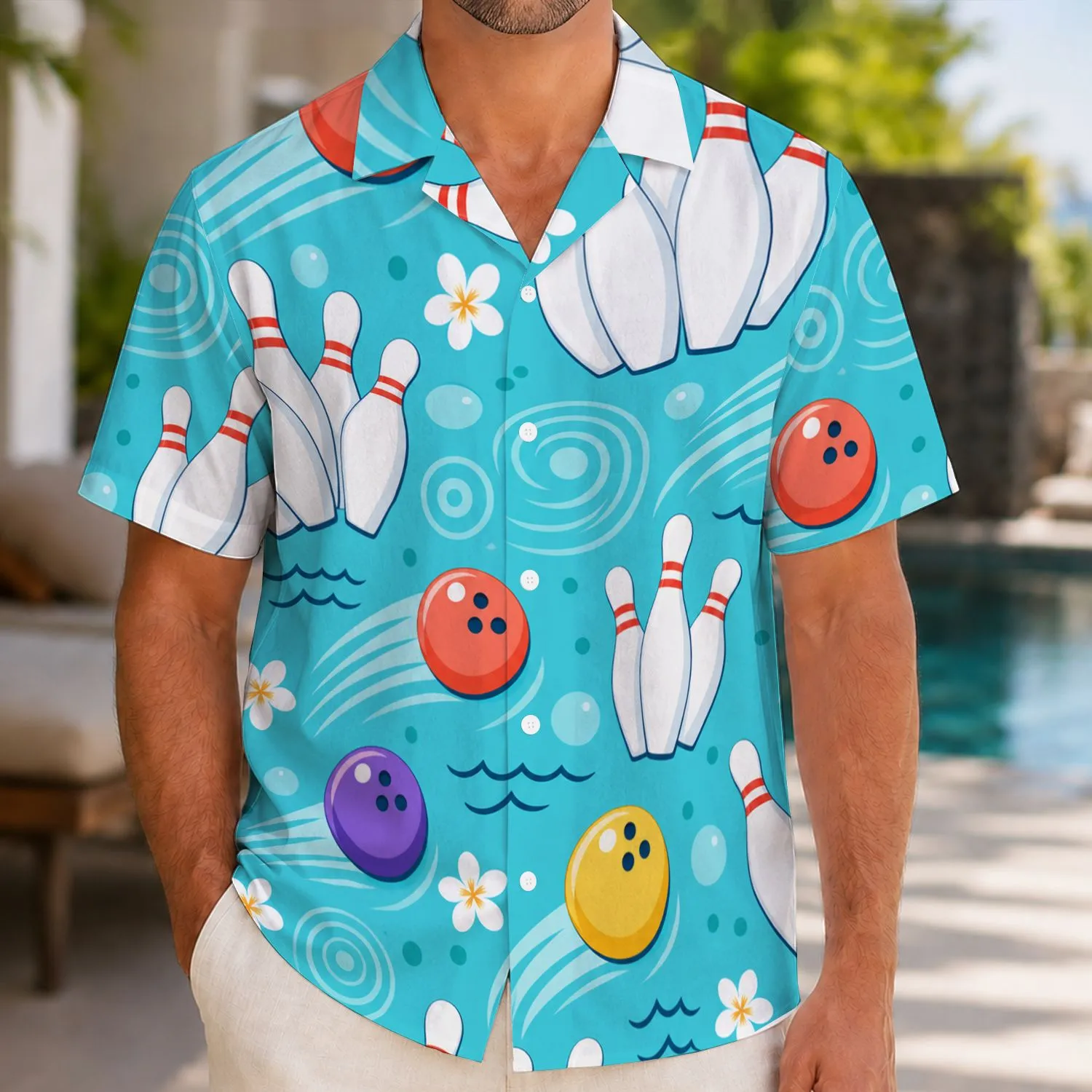 Colorful Bowling Pins And Balls For Tropical Vacation Parties And League Players Hawaiian Shirt - 1