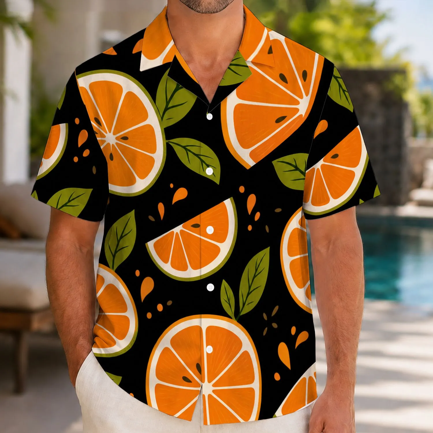 Orange Citrus Slices for Beach Vacations and Pool Parties Tropical Summer Wear Hawaiian Shirt - 1