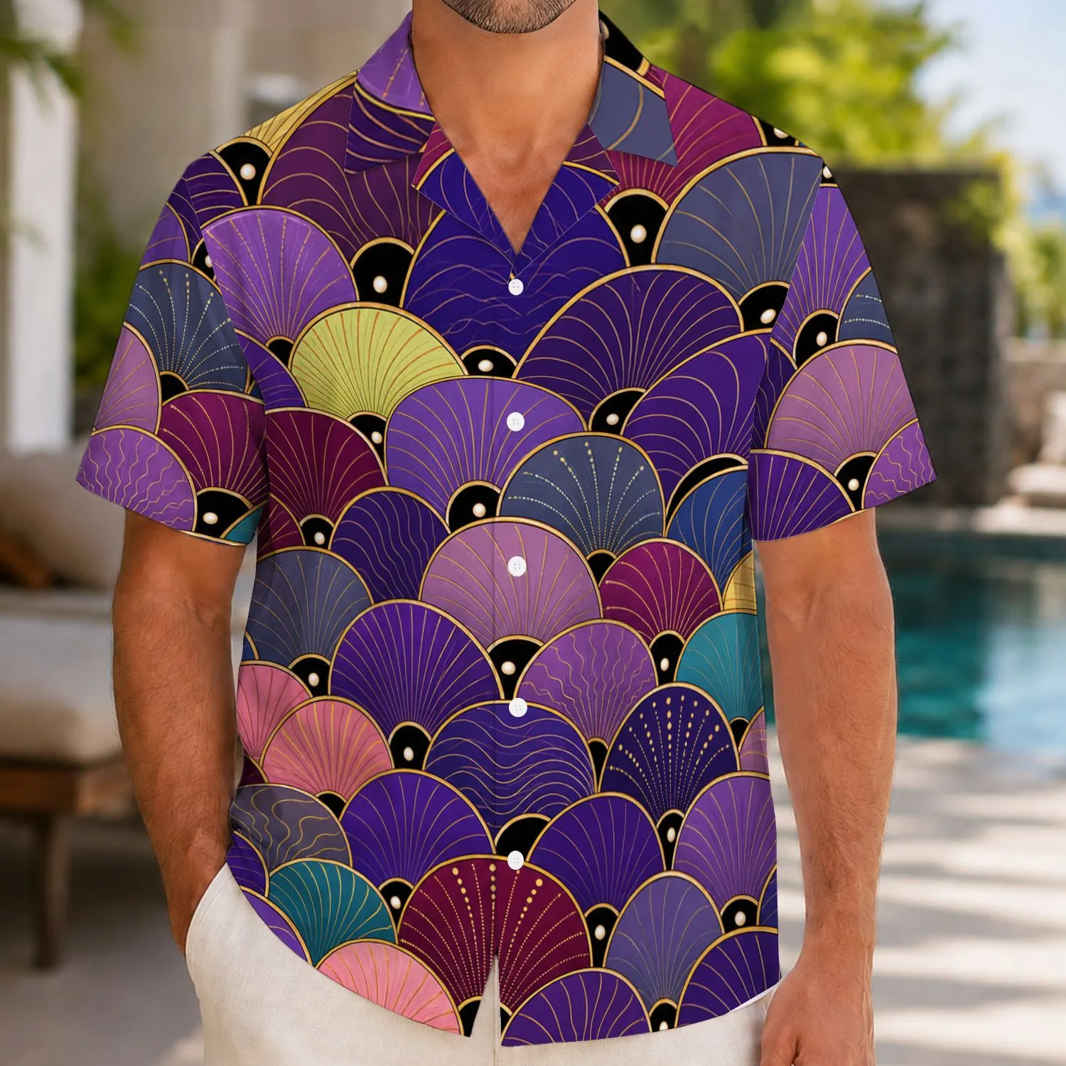 Jewel Tone Scallop Shell Waves For Resort Nights, Cruises, And Beach Getaways For Men Hawaiian Shirt - 1