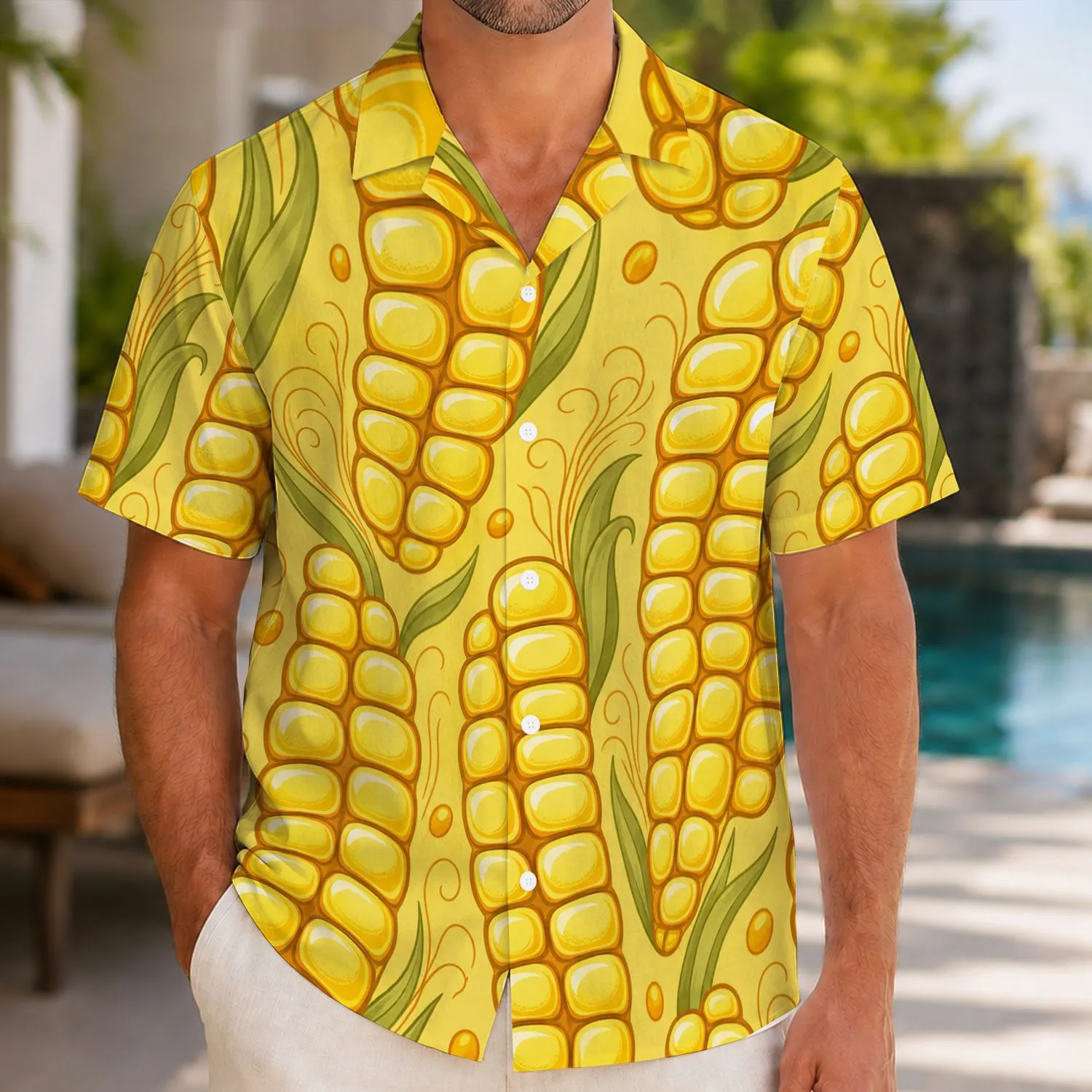 Golden Corn Kernels With Tropical Accents for Retro Picnics, Festivals and Vacations Hawaiian Shirt - 1