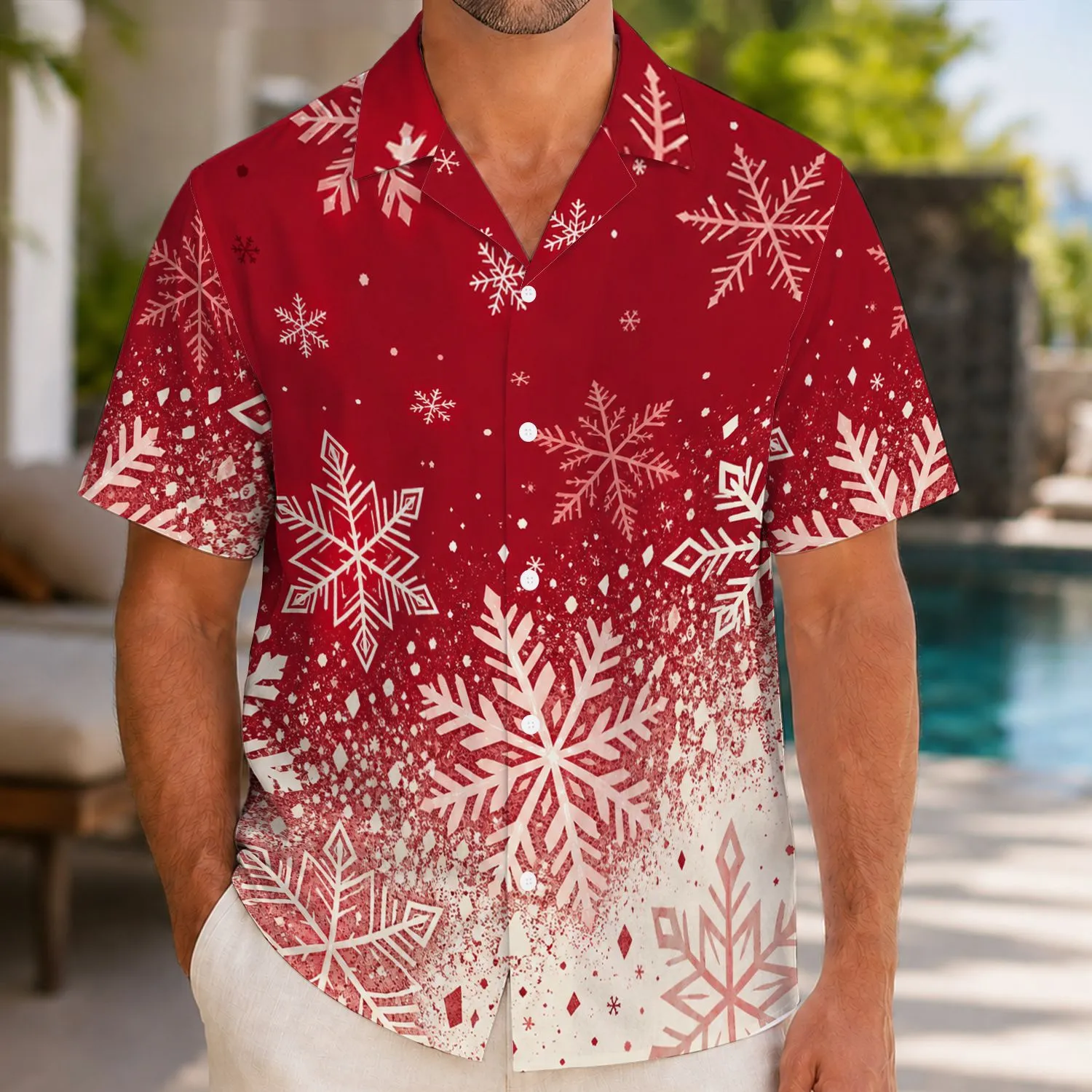 Red And Ivory Snowflakes For Christmas Parties, Ski Trips And Winter Resort Getaways Hawaiian Shirt - 1
