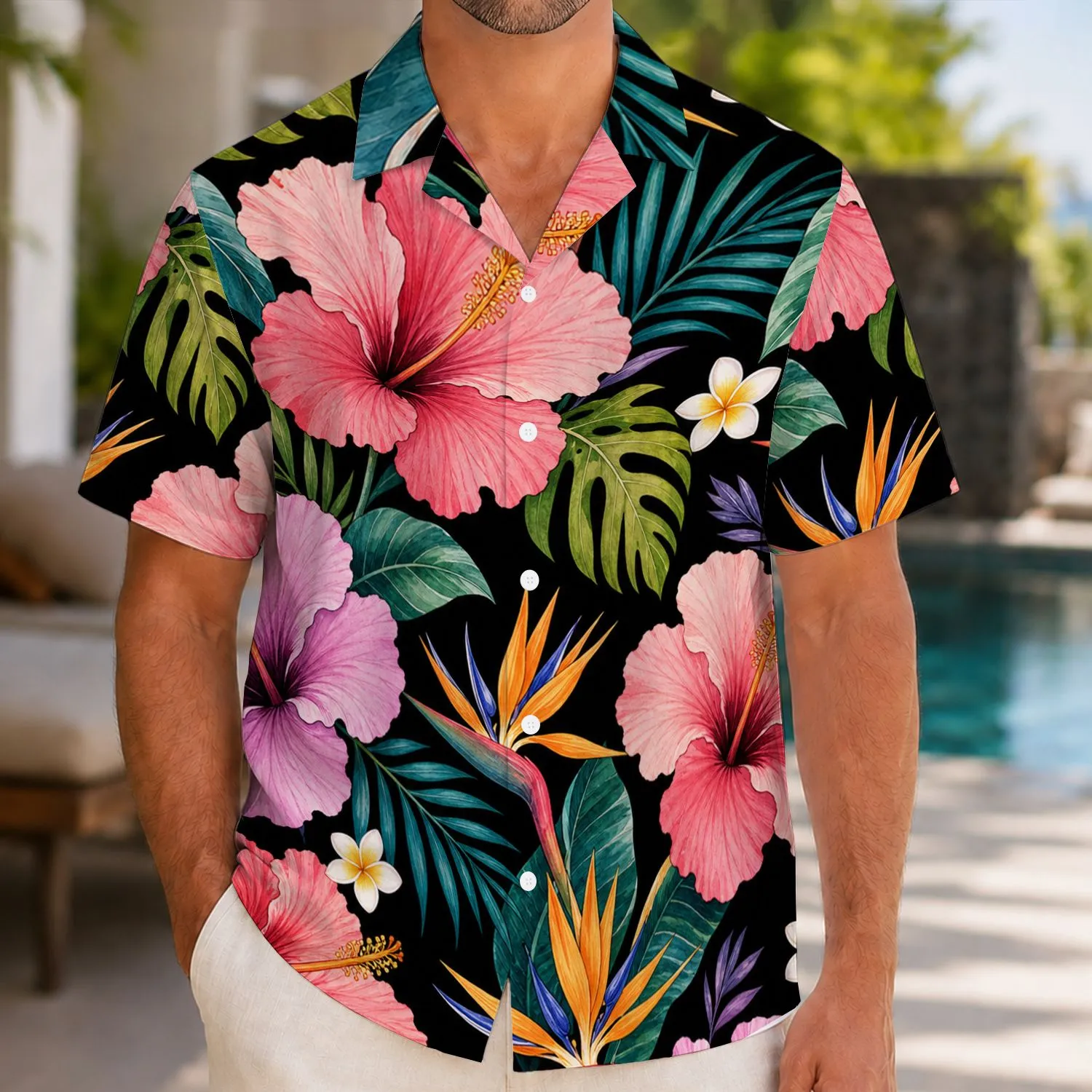 Tropical Hibiscus And Bird Of Paradise Florals For Resort Vacation Beach Getaways Hawaiian Shirt - 1