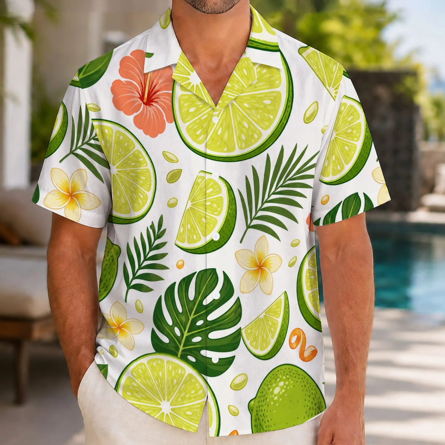 Tropical Lime Citrus Resort Outfit For Beach Vacations And Poolside Summer Style Hawaiian Shirt - 1