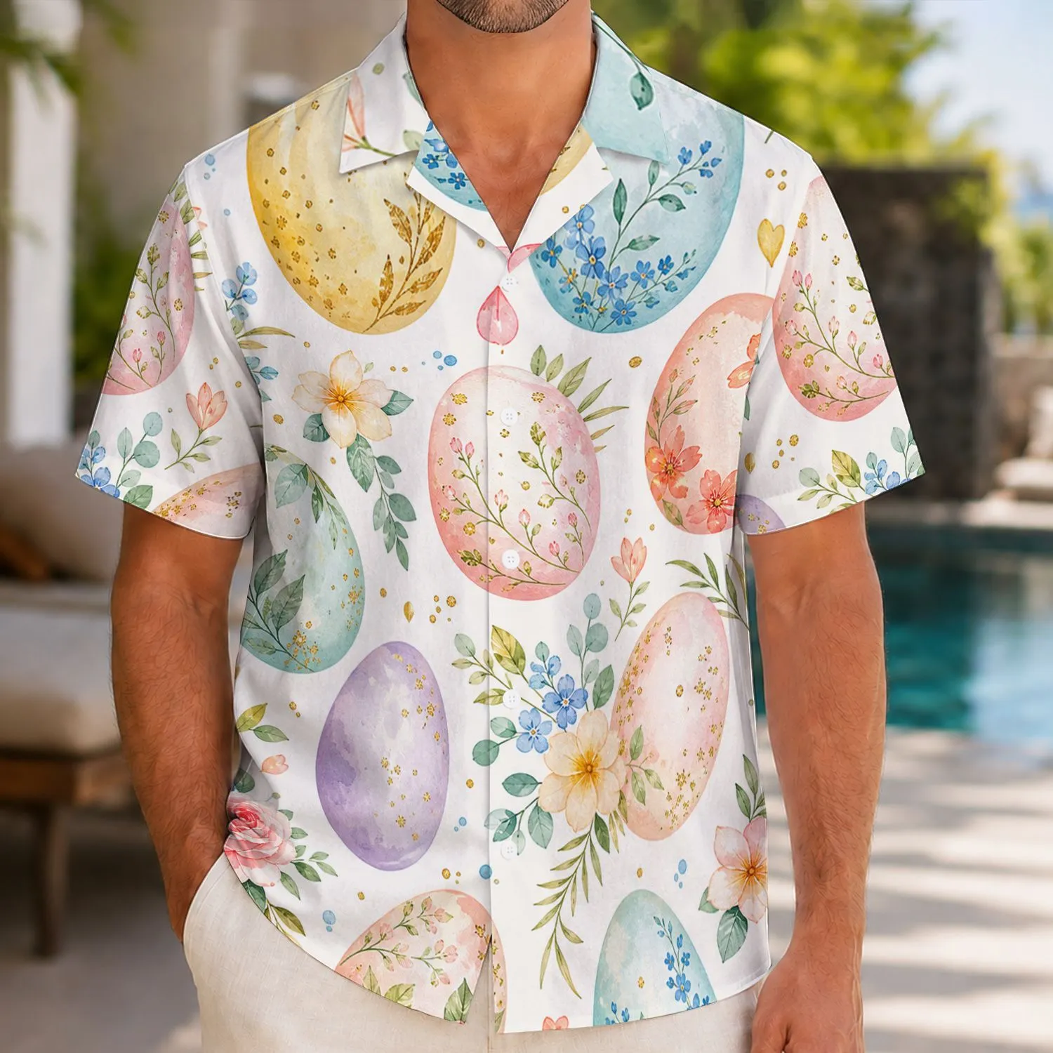 Pastel Easter Eggs And Tropical Florals For Spring Resort Easter Outings And Getaways Hawaiian Shirt - 1