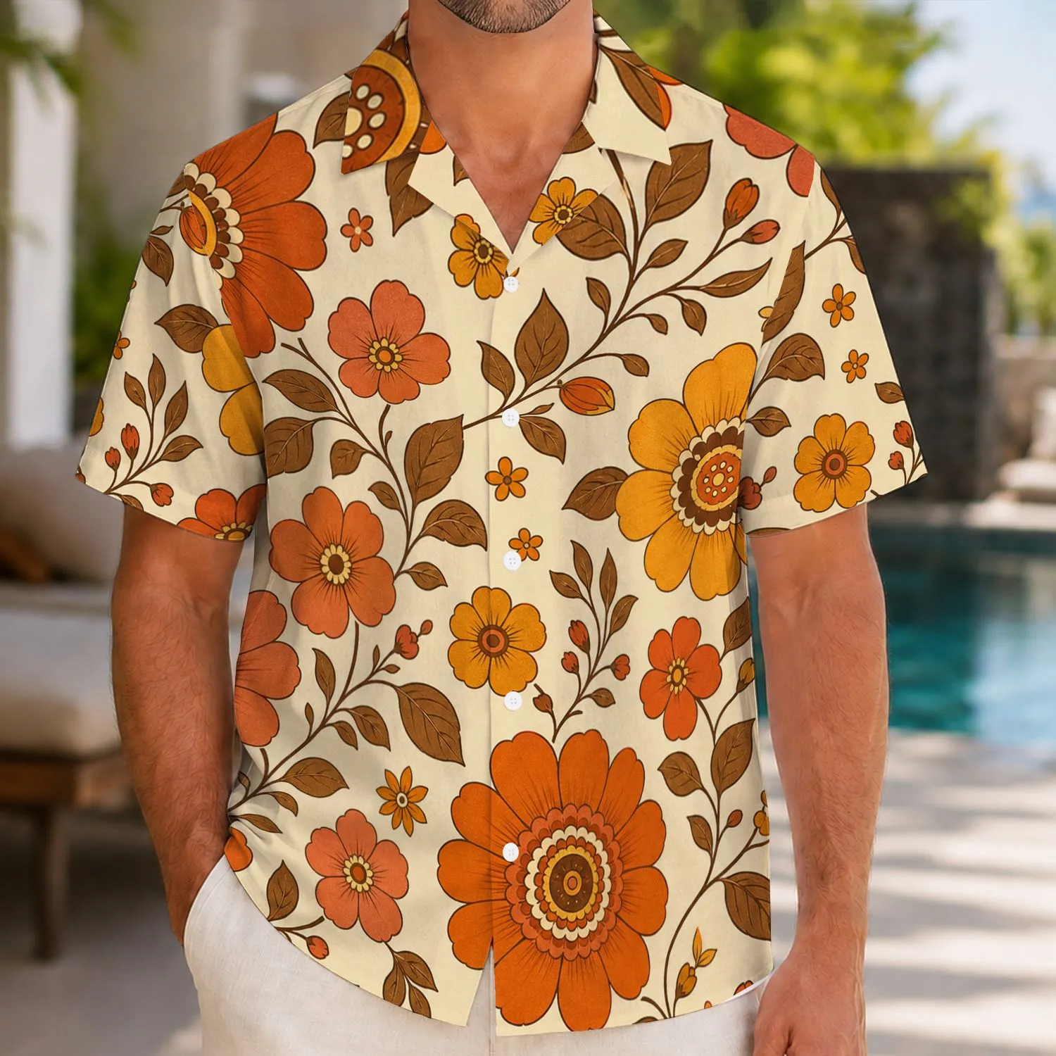 Retro Daisy Chrysanthemum Floral Resort Style For Beach Vacations And Summer Parties Hawaiian Shirt - 1