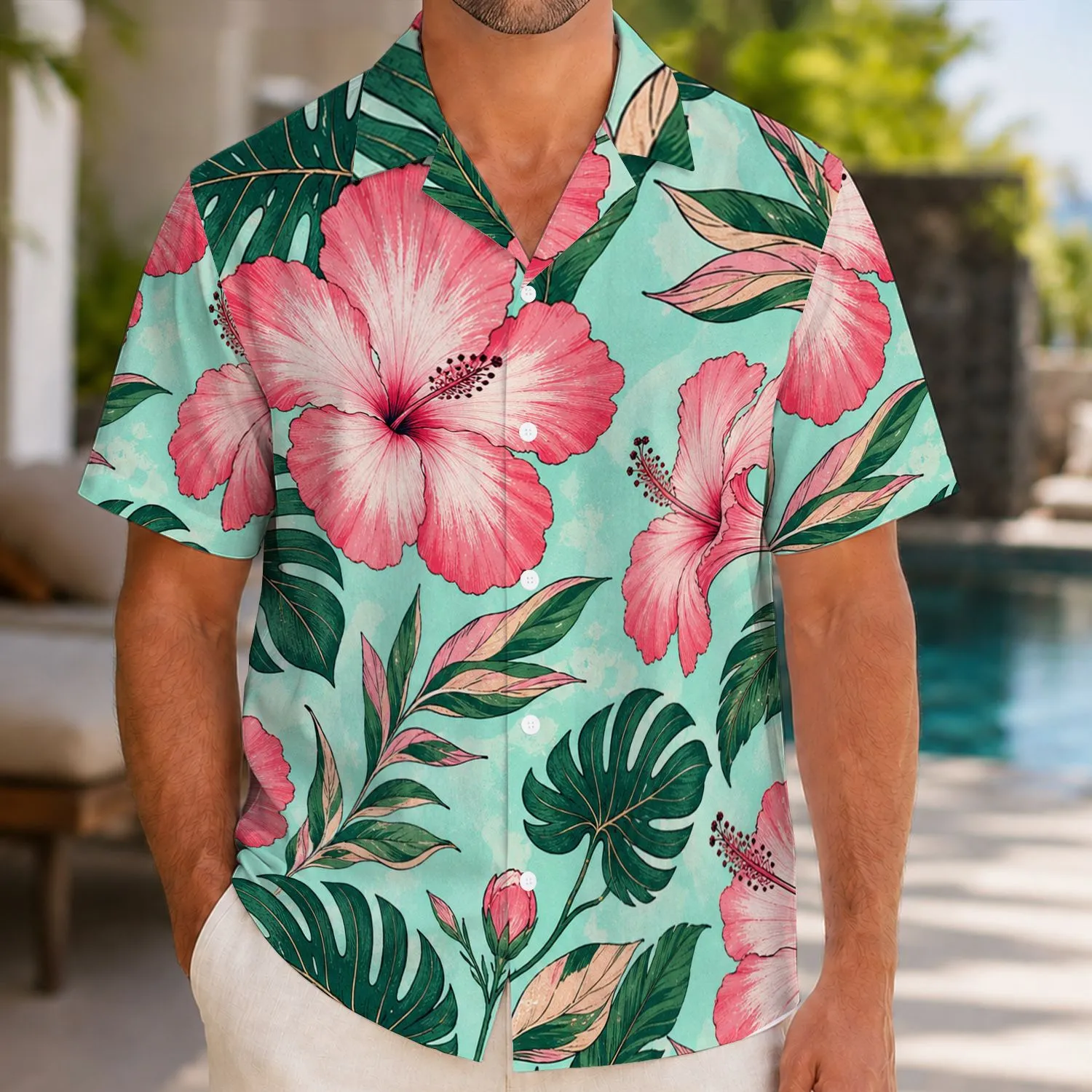 Pink Hibiscus And Tropical Leaves For Beach Vacations, Resort Travel And Summer Getaways Hawaiian Shirt - 1