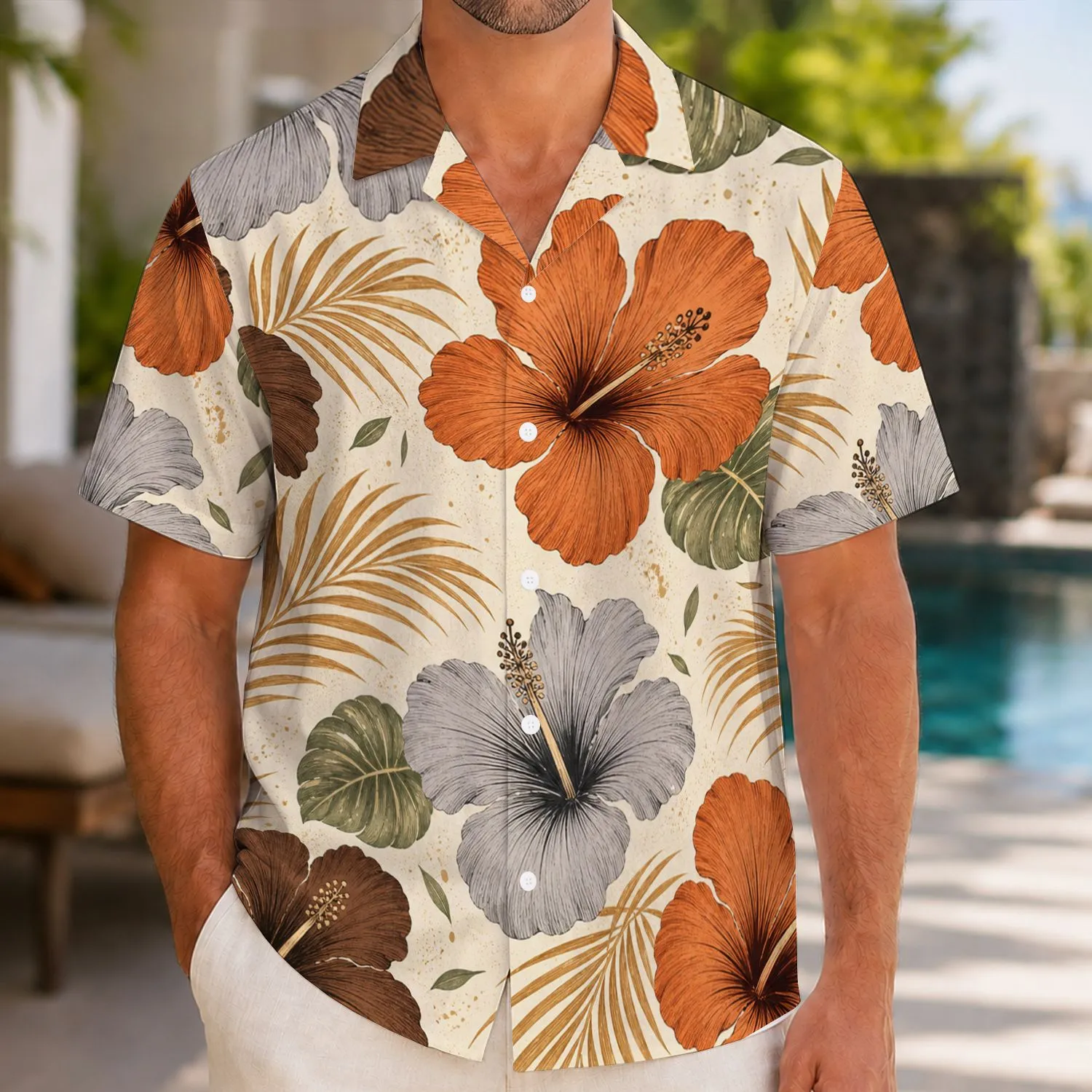 Vintage Hibiscus And Palm Leaves For Resort Vacations And Relaxed Summer Wear Hawaiian Shirt - 1
