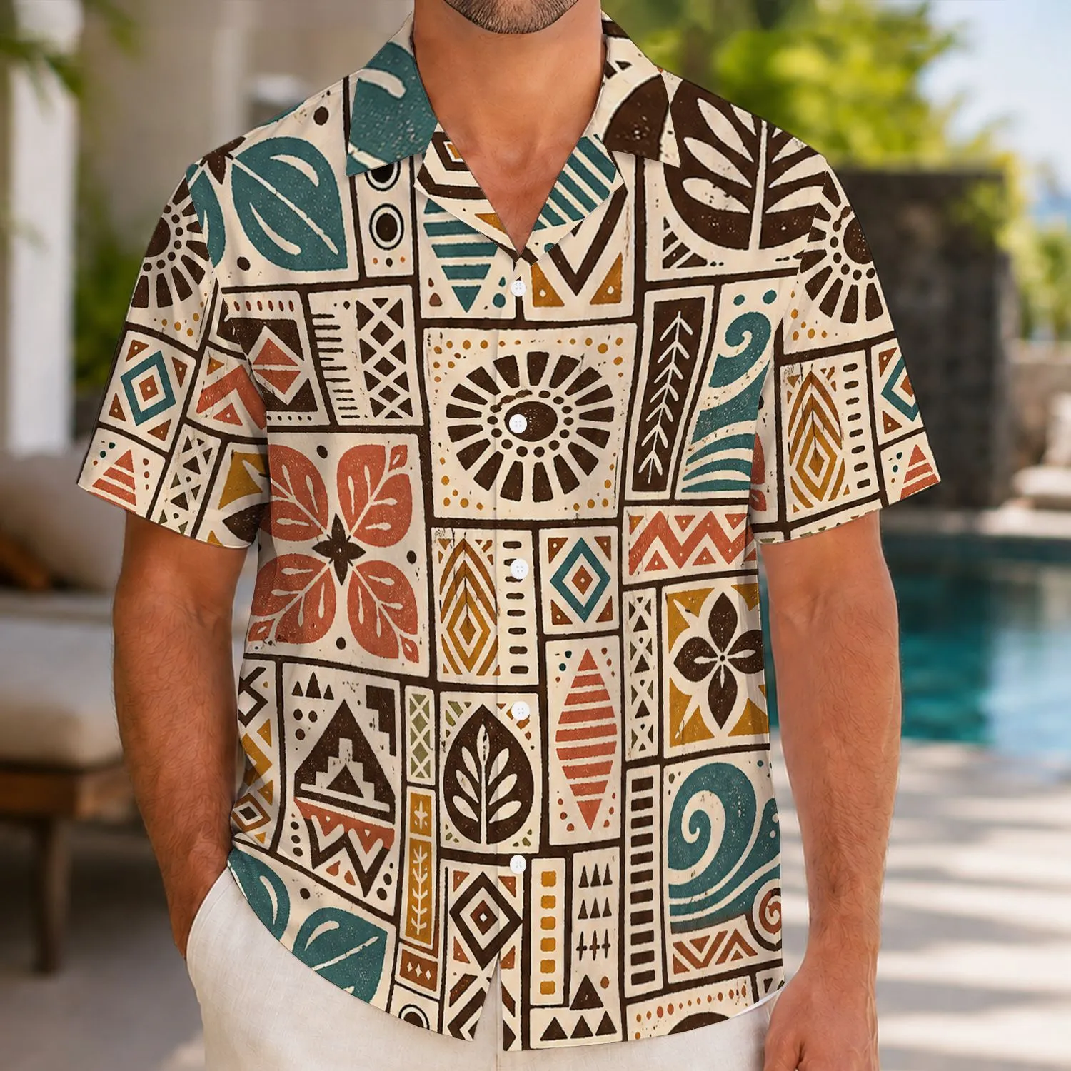 Retro Tropical Geometric Mosaic For Summer Beach Vacations, Luaus And Resort Weekends Hawaiian Shirt - 1