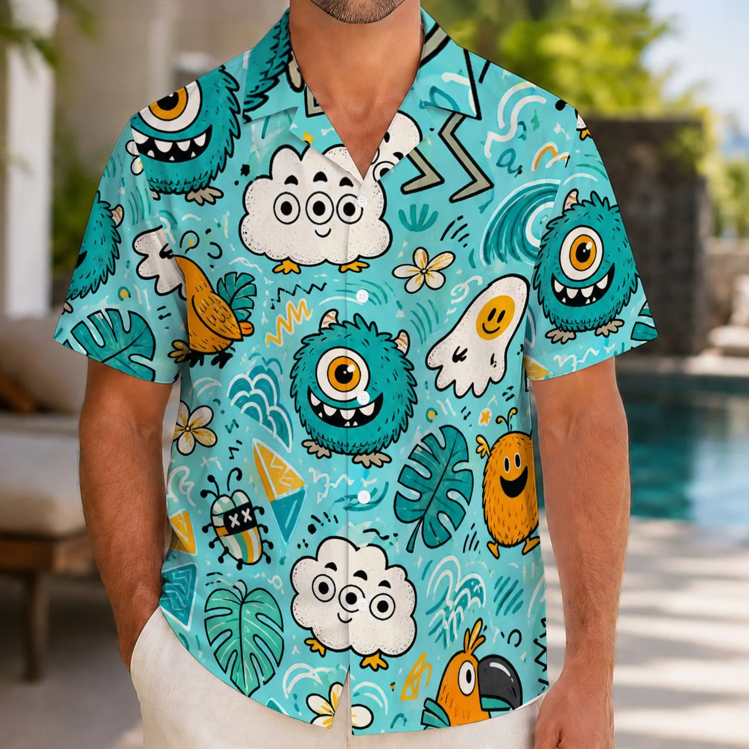 Tropical Graffiti Monsters For Beach Vacations And Resort Weekend Outfits Men Hawaiian Shirt - 1
