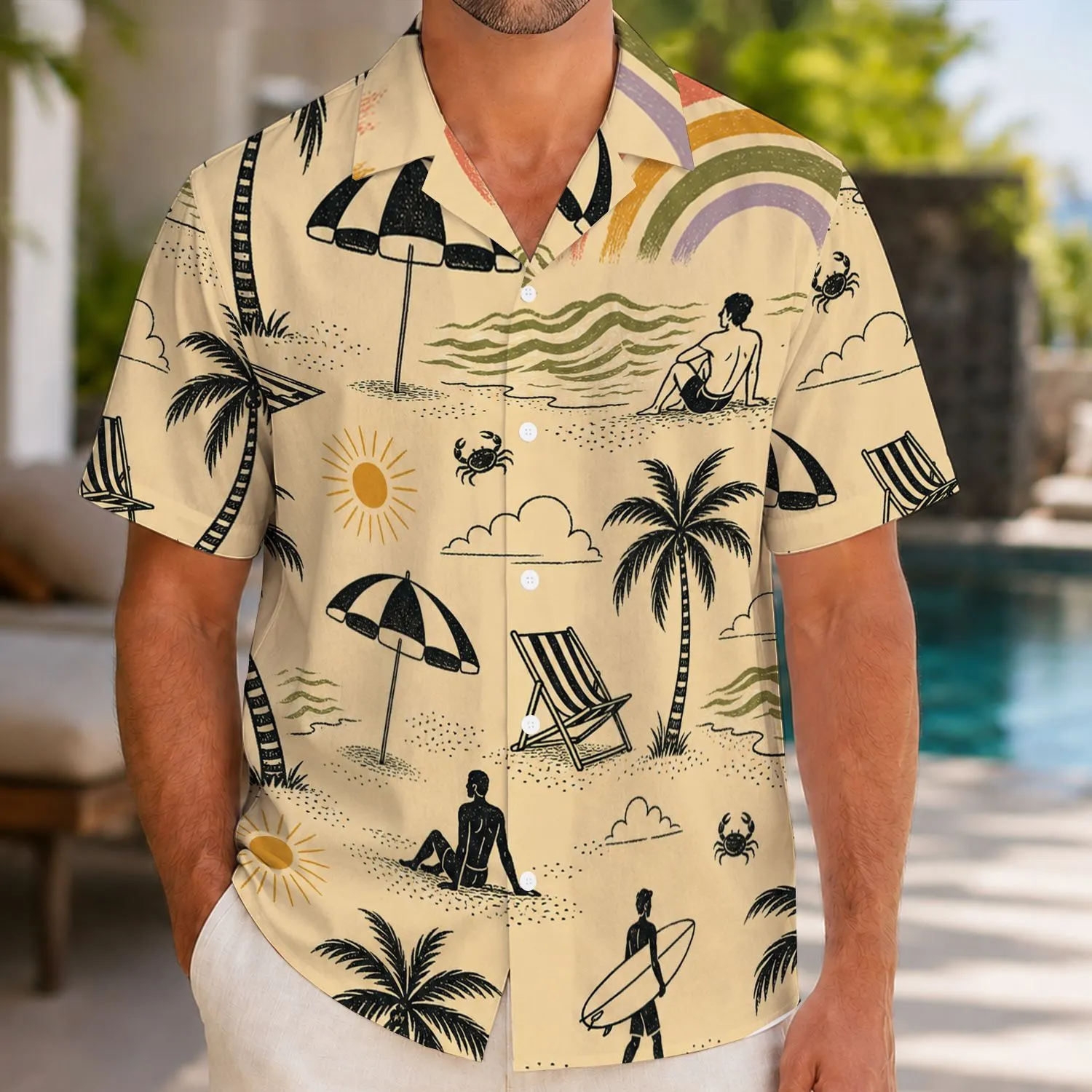 Retro Beach Palms Surfboards Umbrellas And Beachgoers For Summer Vacation Resort Wear Hawaiian Shirt - 1