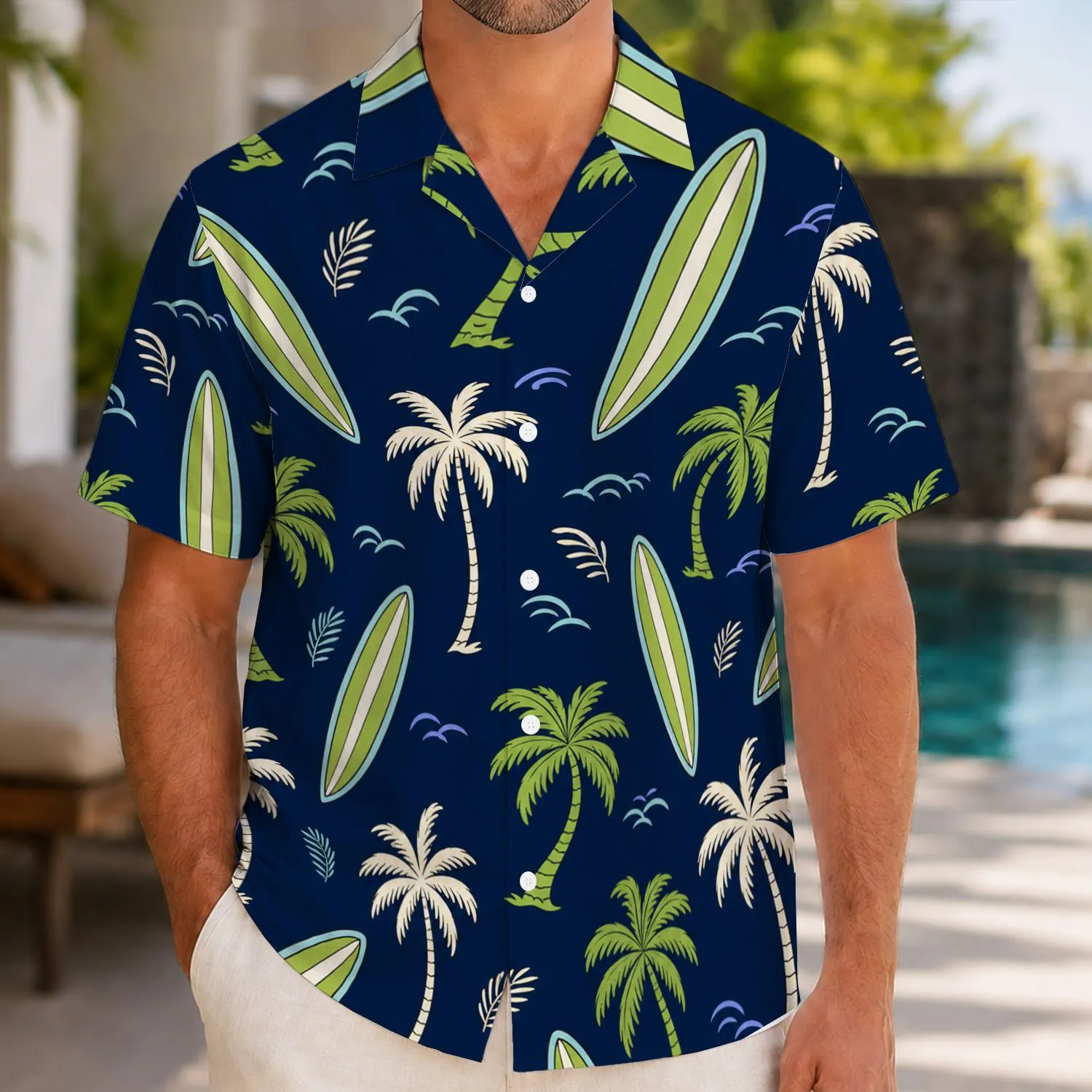 Vintage Surfboards And Tropical Palms For Aloha Vacations And Resort Beach Getaways Hawaiian Shirt - 1