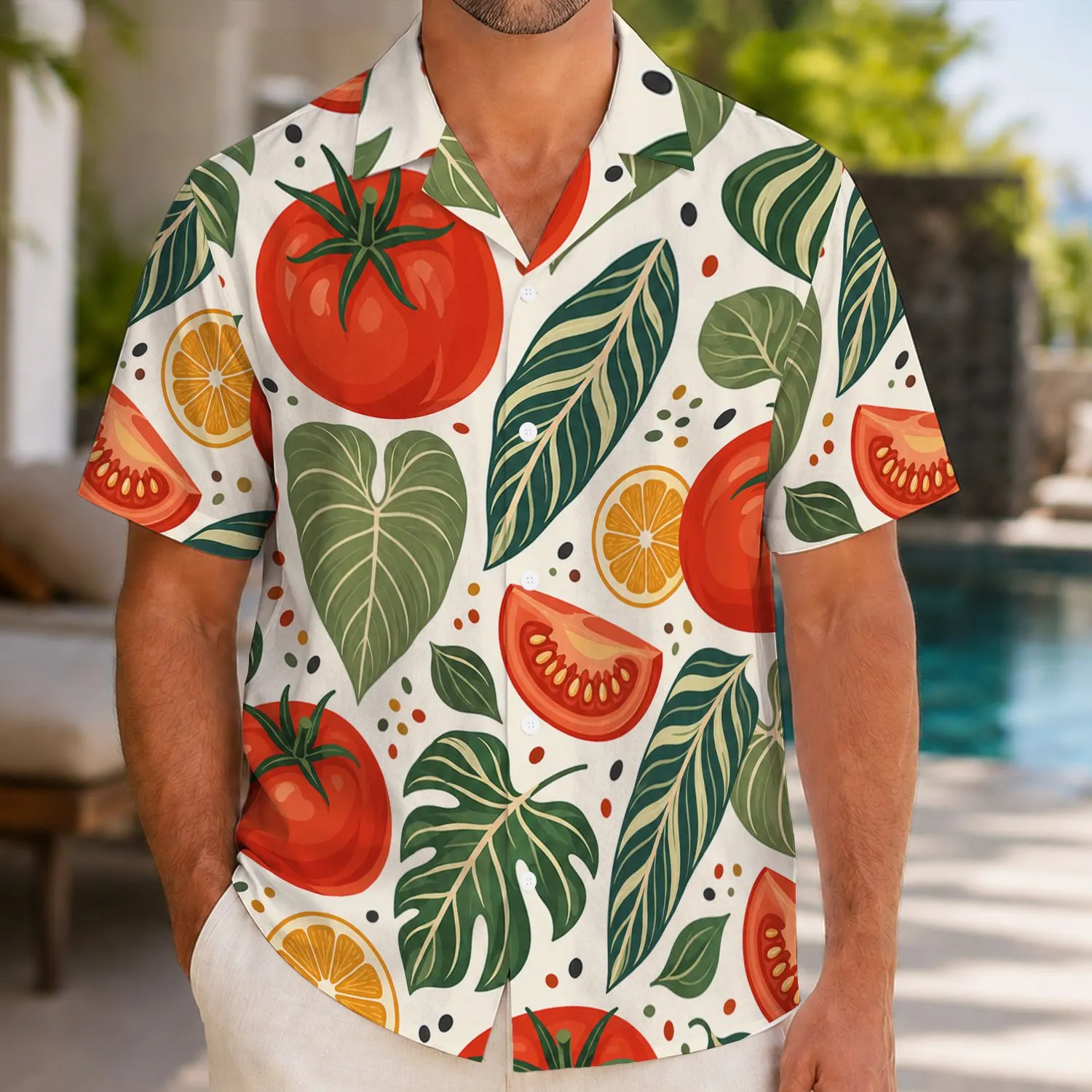 Tomato Tropical Leaf Resort Wear for Summer Vacations and Coastal Getaway Lovers Hawaiian Shirt - 1