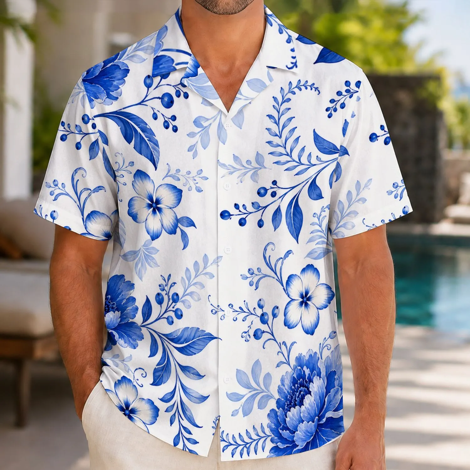Cobalt Blue Tropical Flowers For Resort Getaways And Coastal Summer Style For Men Hawaiian Shirt - 1