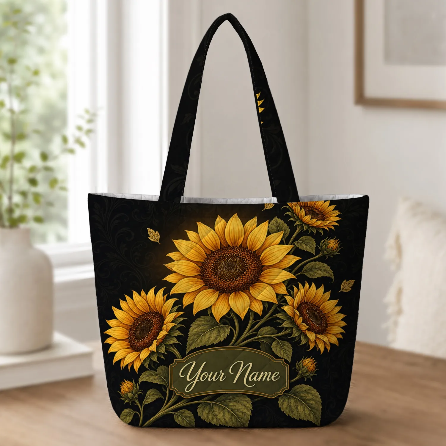 Golden Sunflower Bouquet For Daily Work, Shopping, Beach Days And Gift Giving For Women Quilted Tote Bag - 1