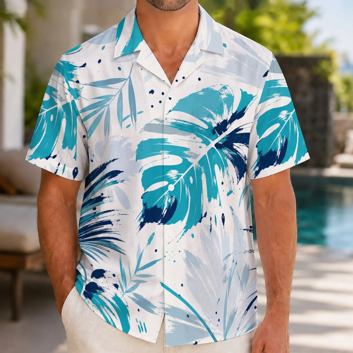 Abstract Tropical Leaf Splashes for Beach Vacations, Resort Wear and Coastal Style Hawaiian Shirt - 1