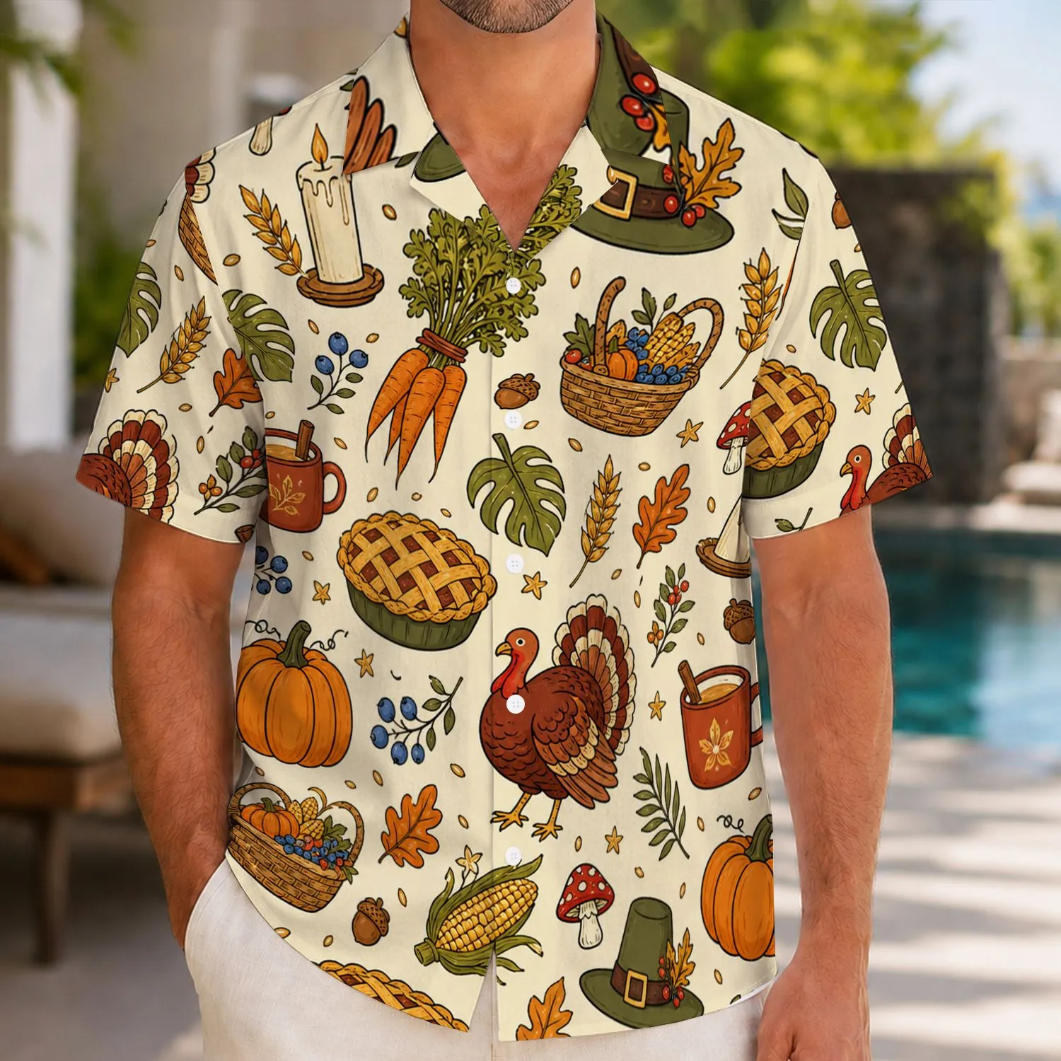 Pumpkin Turkey Harvest Aloha Motifs For Thanksgiving Luau Parties And Fall Getaways Hawaiian Shirt - 1