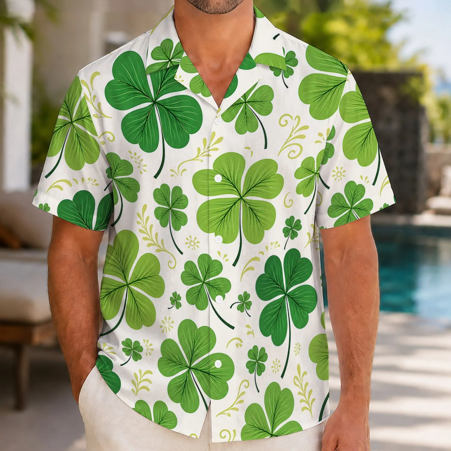 Four-Leaf Clover Botanical Resort Wear For St. Patrick's Day Summer Getaways Men Hawaiian Shirt - 1