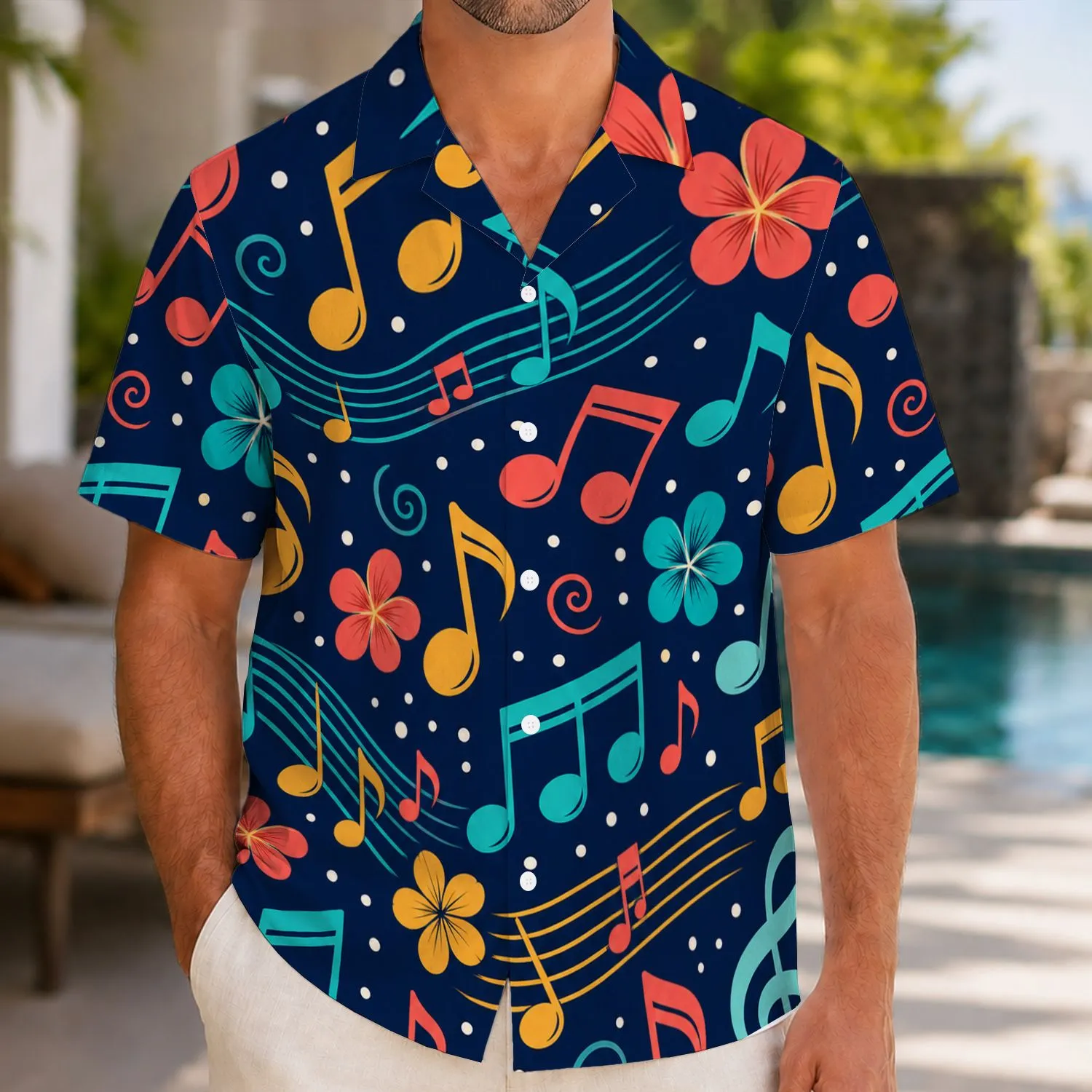 Retro Music Notes And Treble Clefs For Tropical Beach Vacations And Festival Lovers Hawaiian Shirt - 1