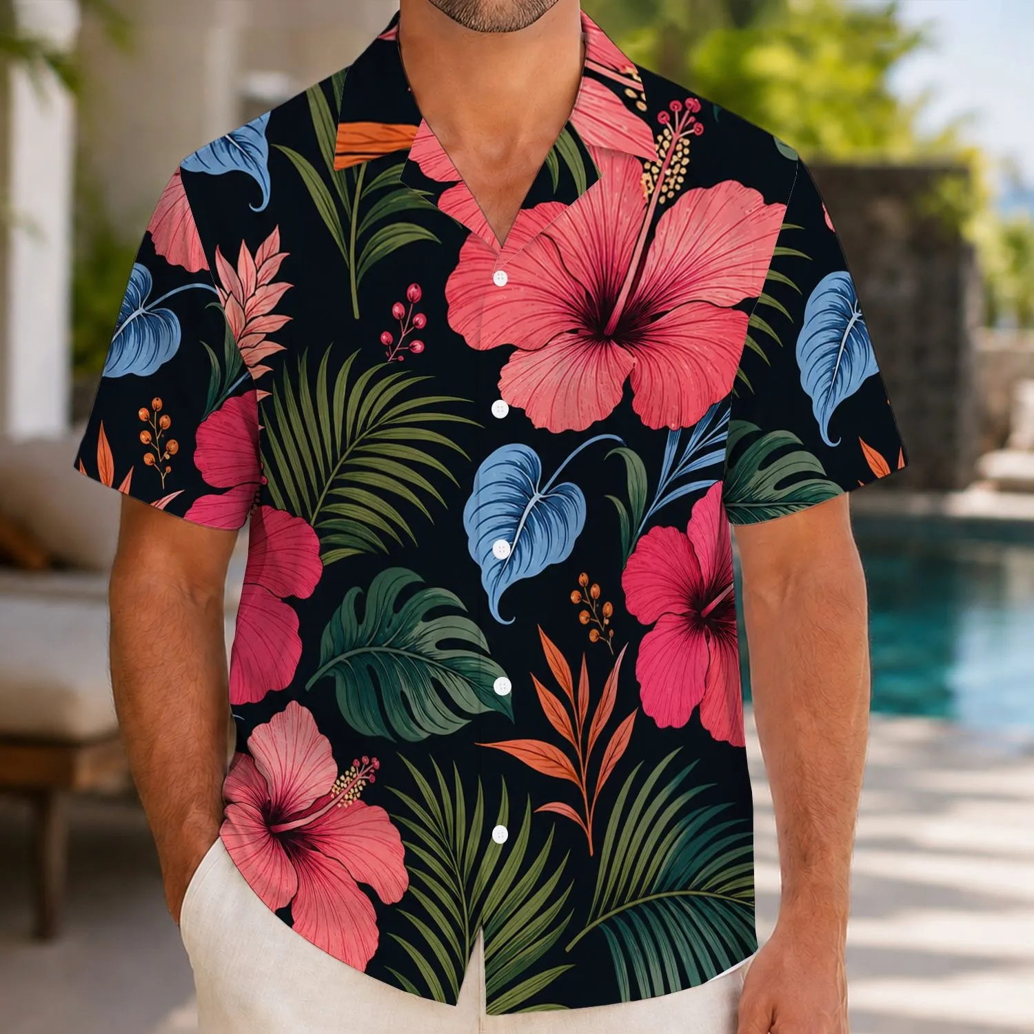 Tropical Hibiscus And Palm Florals For Beach Vacations, Cruises And Resort Getaways Hawaiian Shirt - 1
