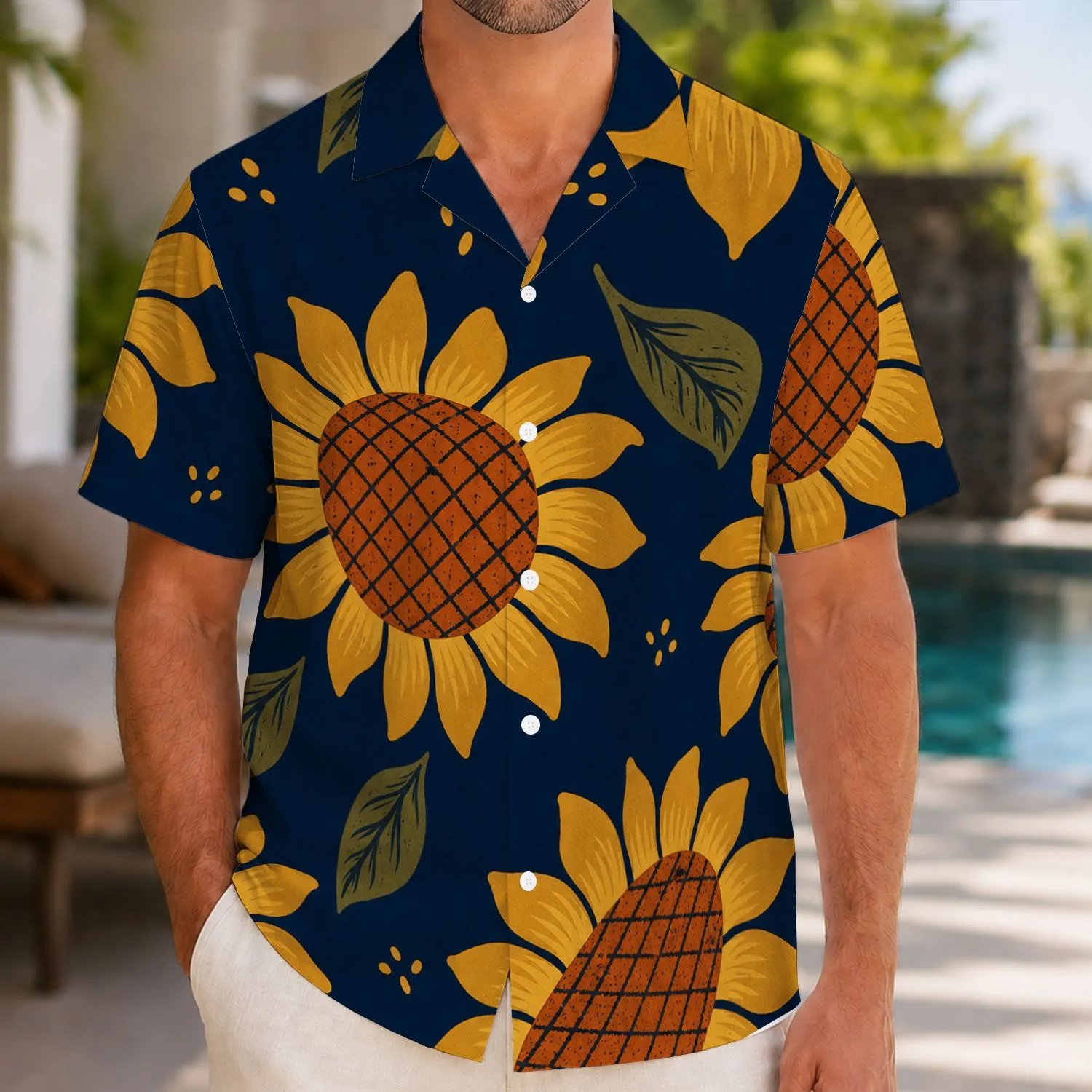 Retro Tropical Sunflower Motifs for Summer Vacations, Beach Getaways and Resort Wear Hawaiian Shirt - 1