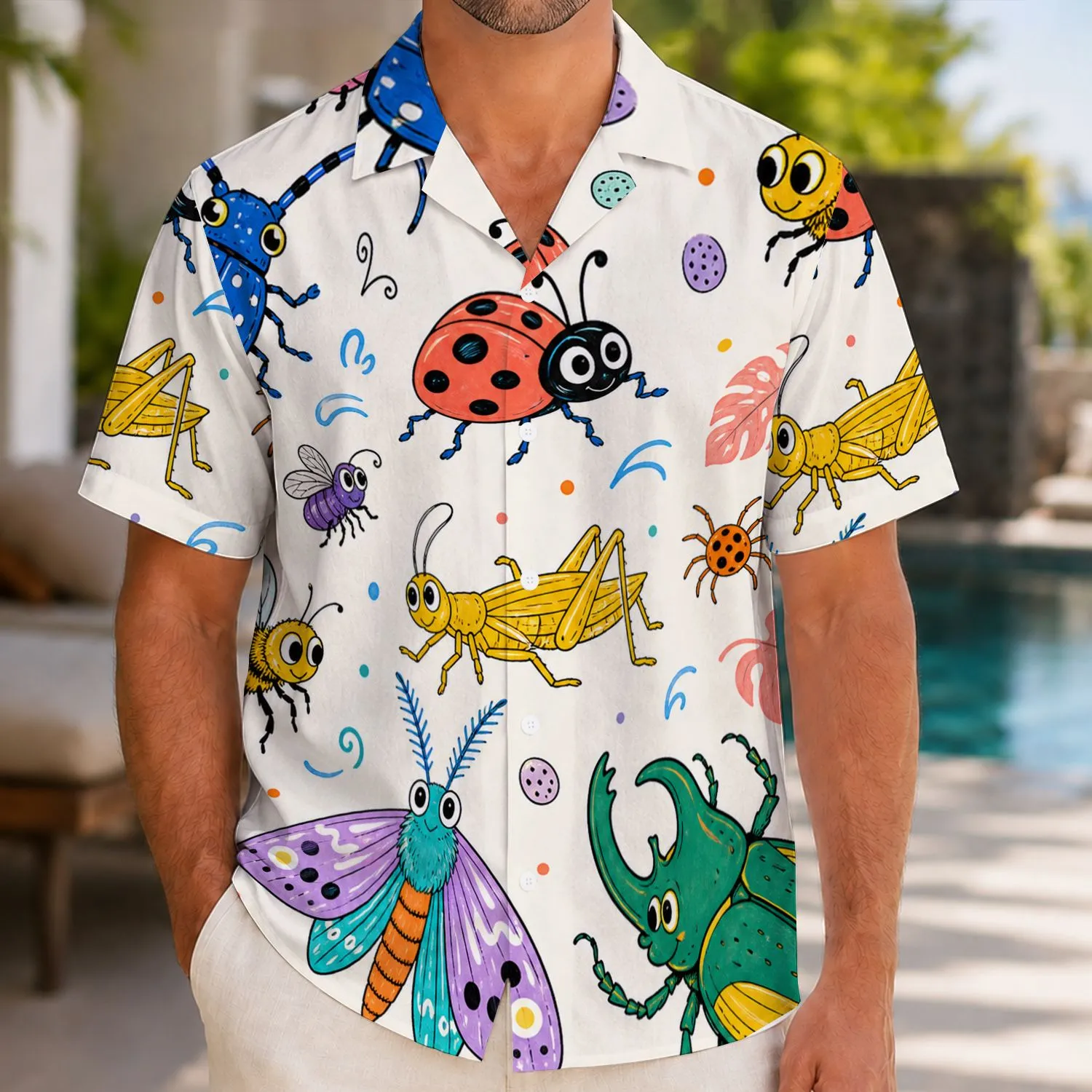 Colorful Cartoon Insect Parade for Tropical Parties, Beach Trips and Resort Wear Hawaiian Shirt - 1