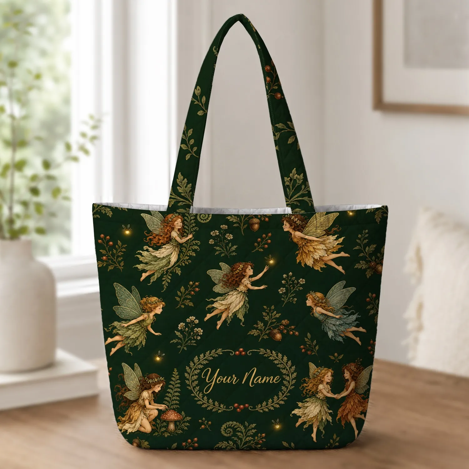 Enchanted Woodland Fairies And Ferns For Everyday Carry, Nature Lovers Holiday Gift Quilted Tote Bag - 1