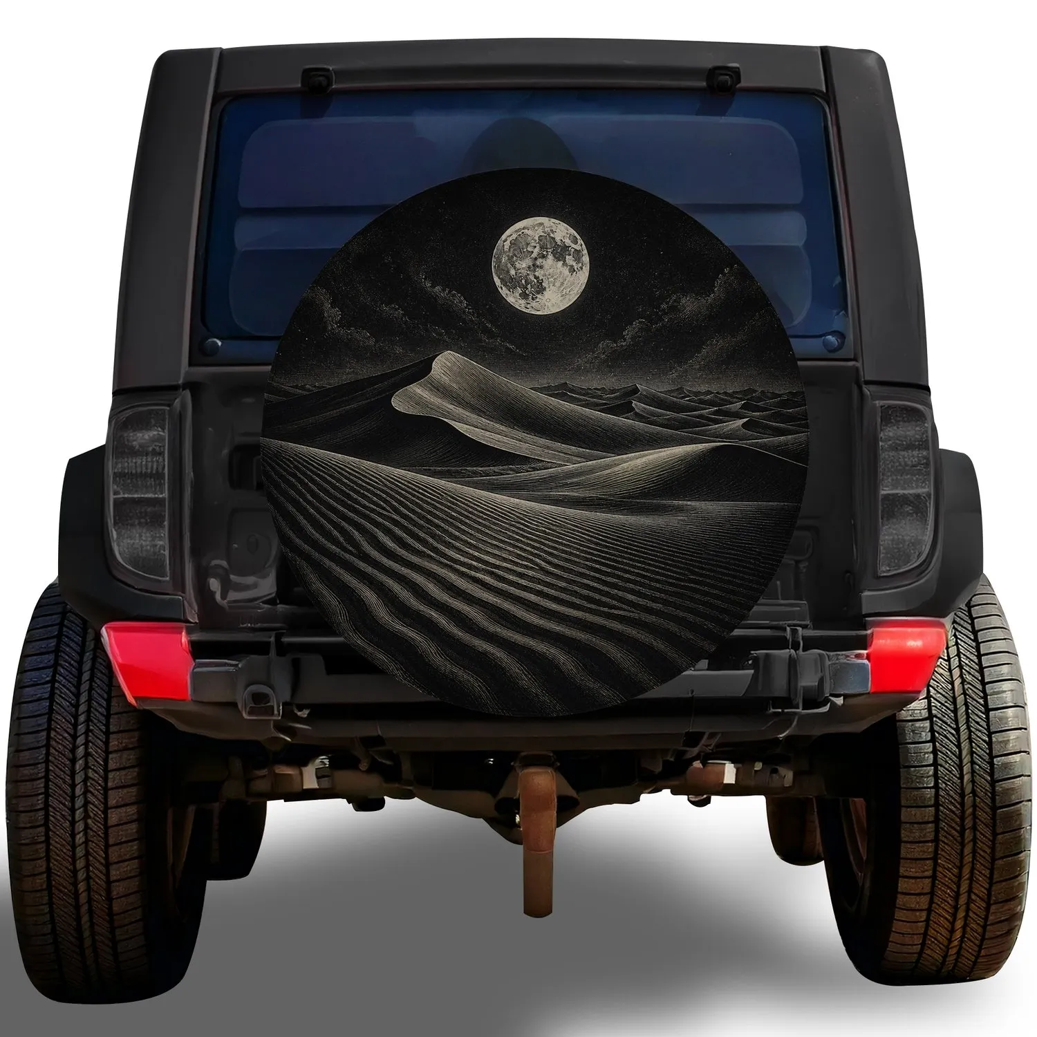 Black And White Desert Moon Dunes For RV Camping And Off Road Travel Lovers Spare Tire Cover - 1