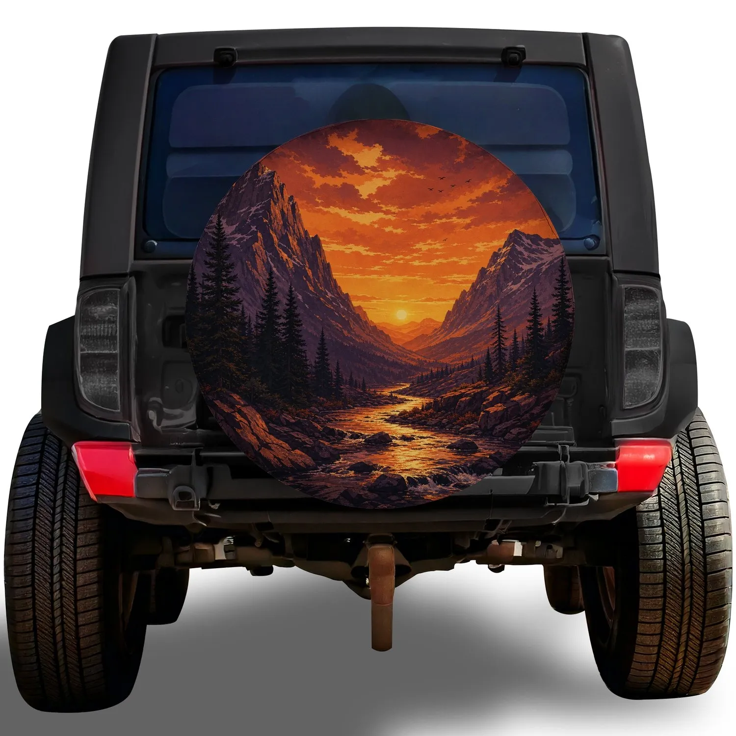 Alpine Canyon Creek Sunset Landscape For Off Road Adventure Jeep RV Truck Owners Spare Tire Cover - 1