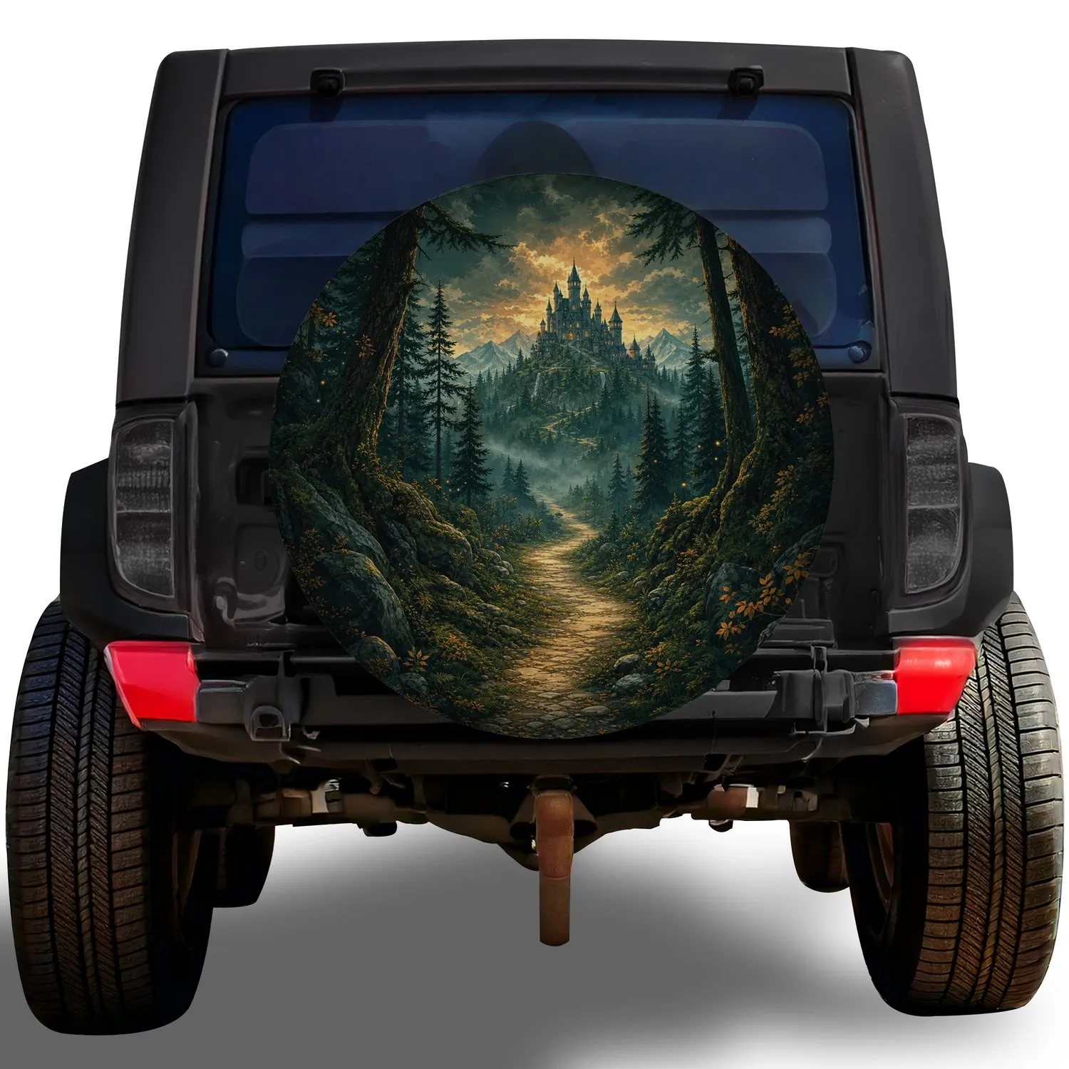 Enchanted Forest Castle Twilight Landscape For Camping And Off Road Adventure Travel Spare Tire Cover - 1