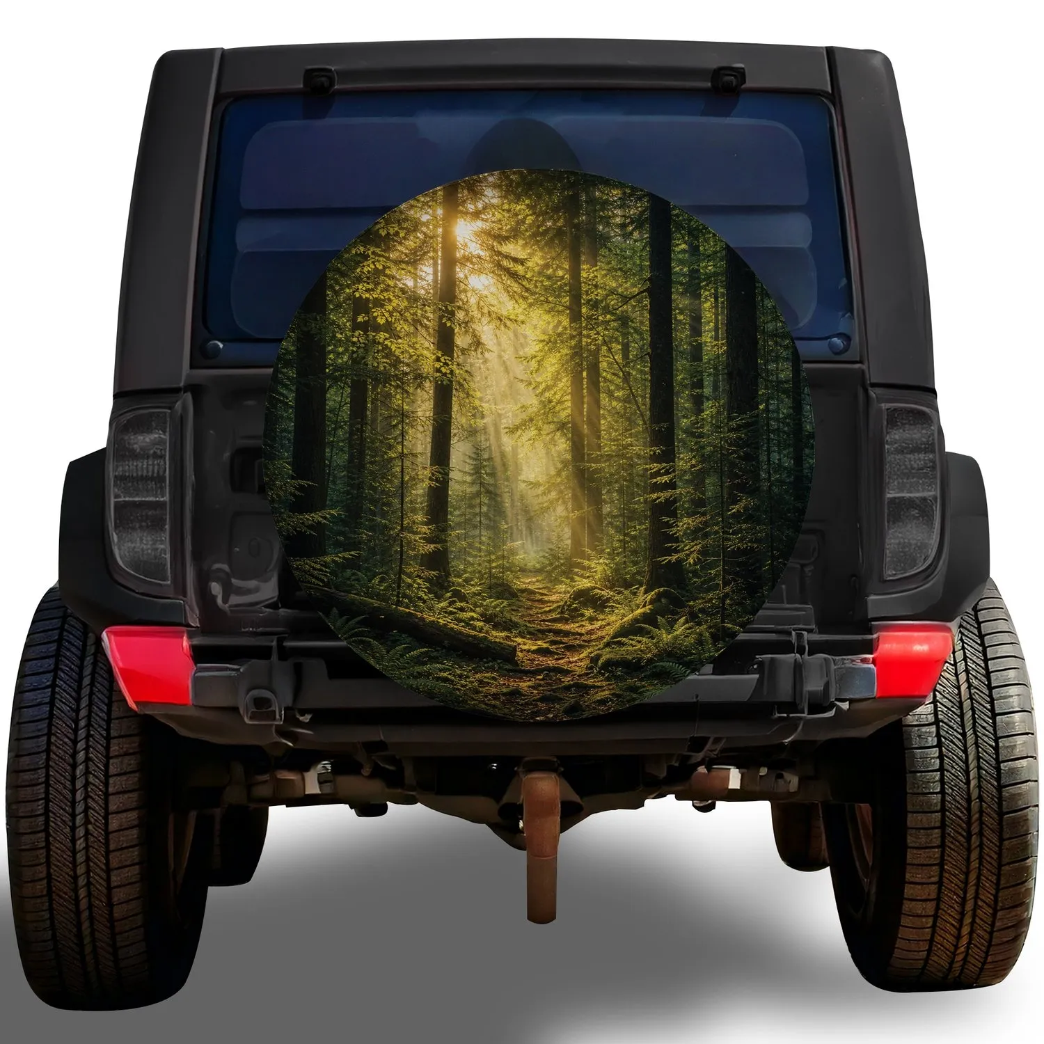 Sunlit Forest Path With Golden Morning Rays For Outdoor Adventure Travel SUV Drivers Spare Tire Cover - 1