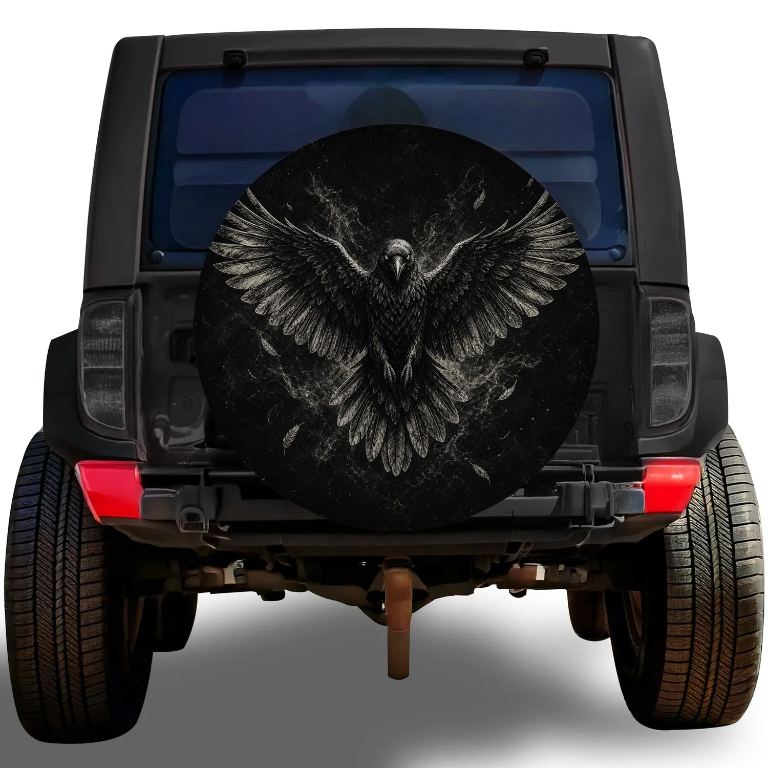 Flying Raven With Outstretched Wings For Gothic Off Road Adventure Vehicle Style Spare Tire Cover - 1