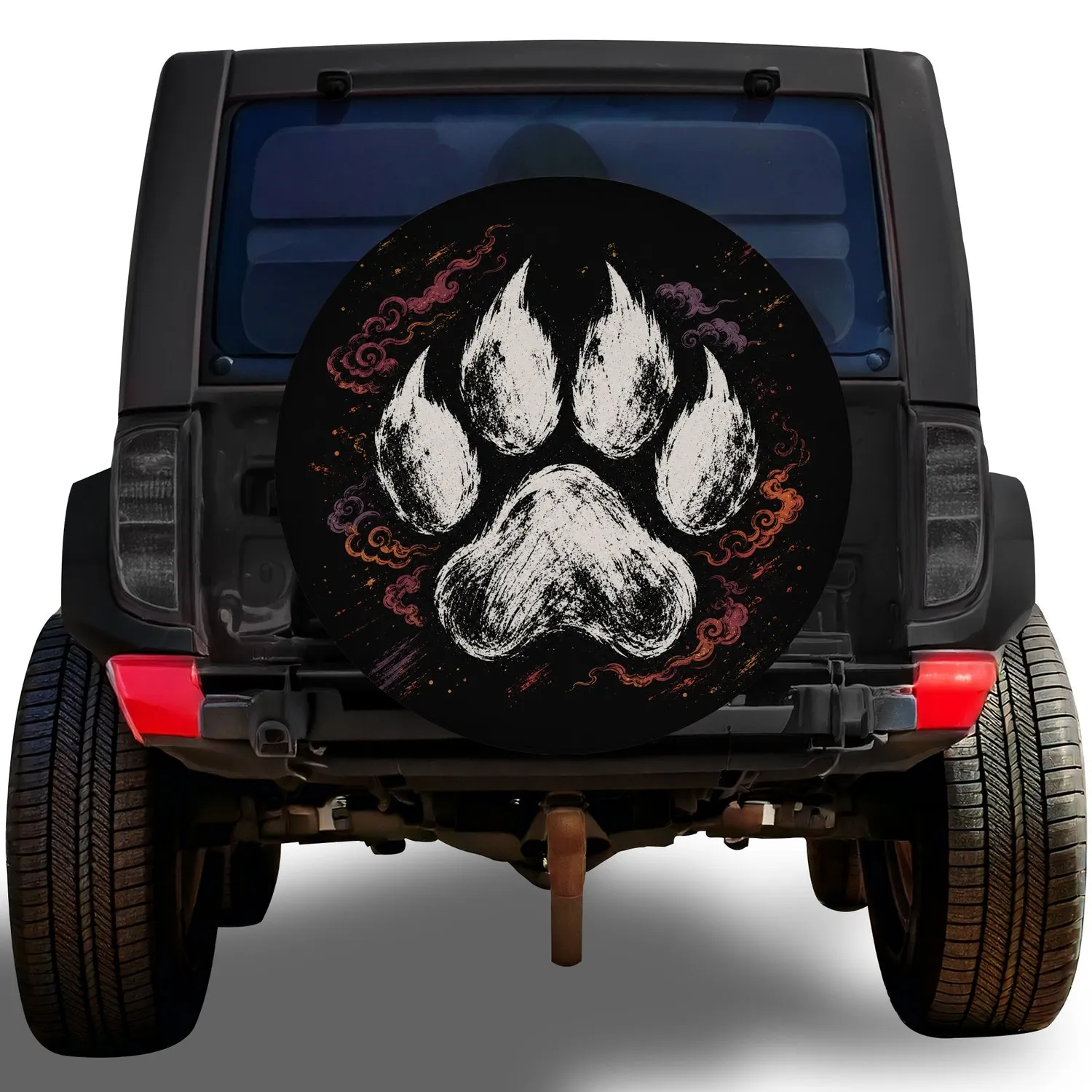 Vintage Paw Track With Cloud Wisps For Off Road Adventure Travel And Wildlife Lovers Spare Tire Cover - 1