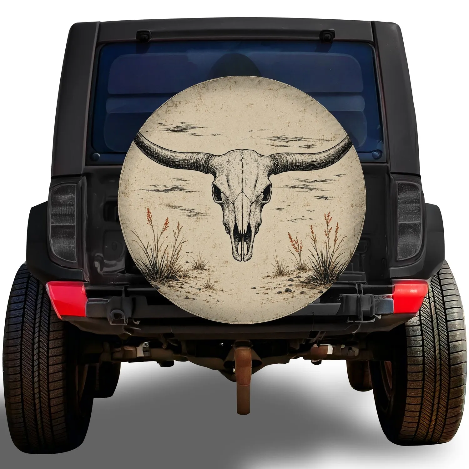 Vintage Longhorn Skull Western Off Road Style For Truck Jeep RV Ranch Travel Adventure Spare Tire Cover - 1