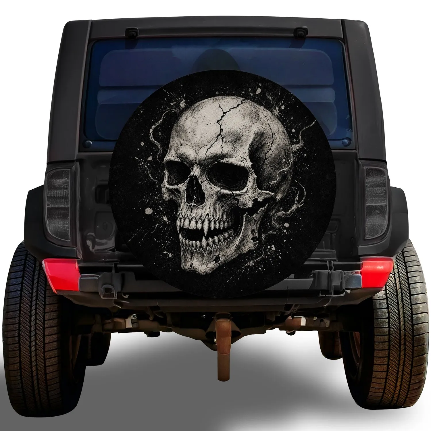 Weathered Skull Outlaw Off Road Adventure Style For Jeep And Truck Enthusiast Drivers Spare Tire Cover - 1