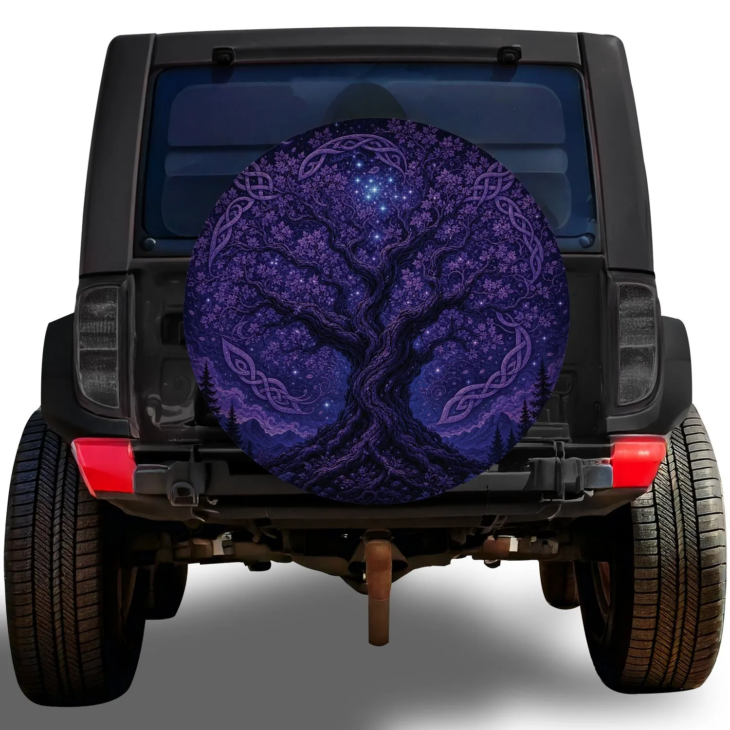 Purple Celtic Tree Starry Sky Outdoor Adventure Gift for Jeep And Camping Enthusiasts Spare Tire Cover - 1