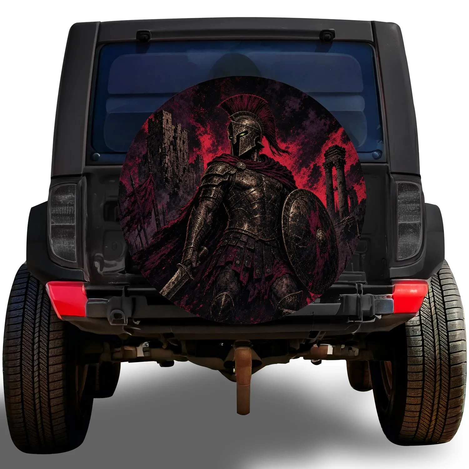 Spartan Warrior Crimson Battle Scene for Off-Road SUV Adventure Drivers Spare Tire Cover - 1