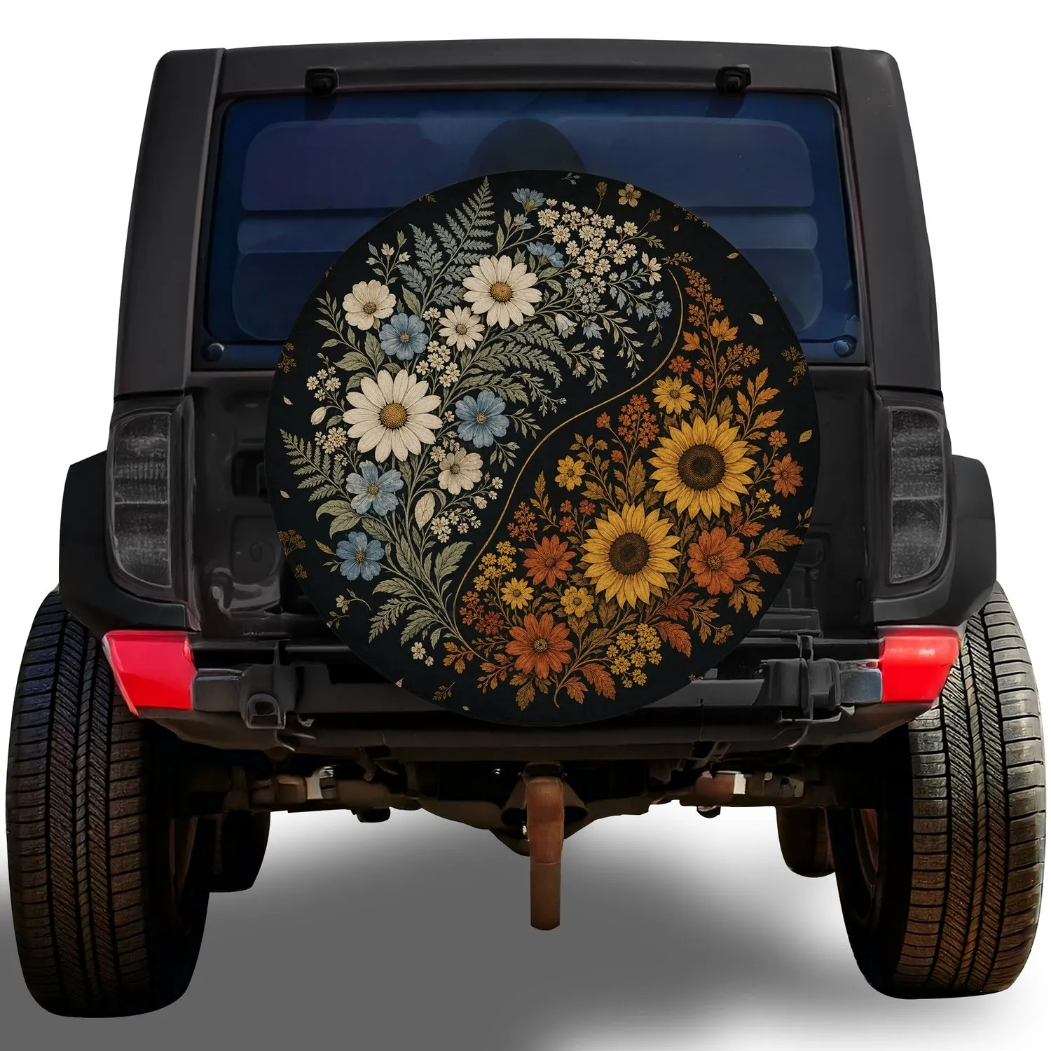 Floral Yin Yang Sunflowers And Daisies For Boho Nature Lovers And Outdoor Adventures Spare Tire Cover - 1