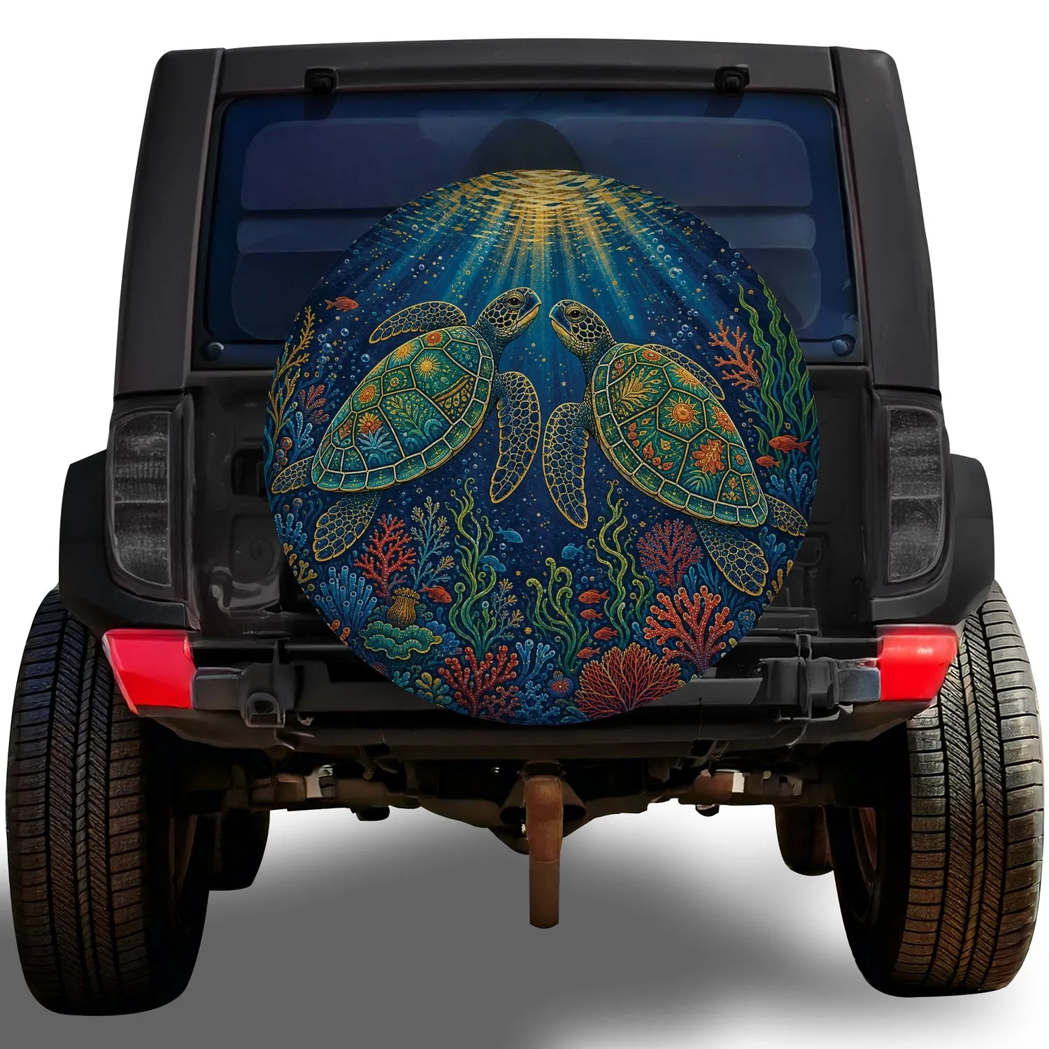 Two Sea Turtles Underwater Reef for Beach Camping and Coastal RV Travel Enthusiasts Spare Tire Cover - 1