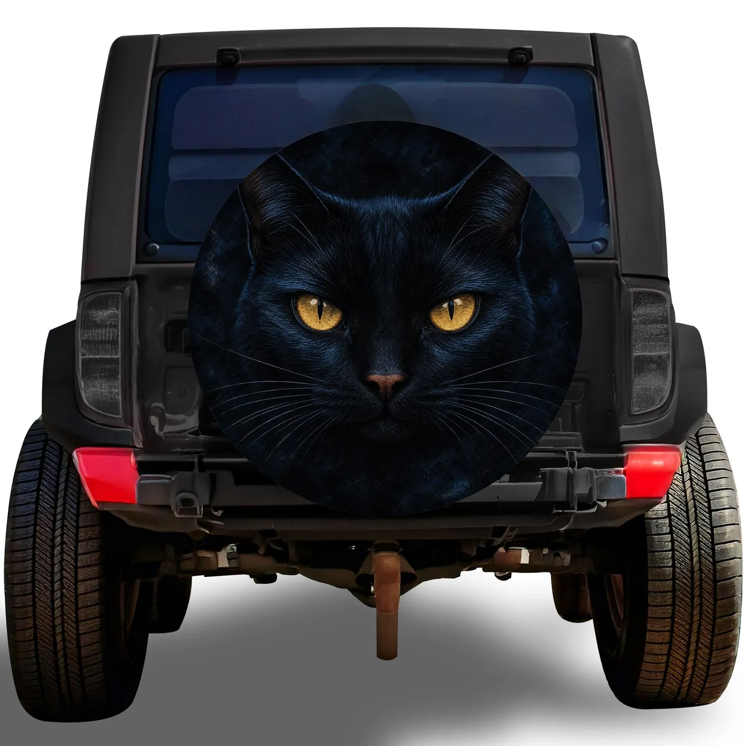 Black Cat With Amber Eyes For Gothic Halloween Road Trips And Feline Enthusiasts Spare Tire Cover - 1